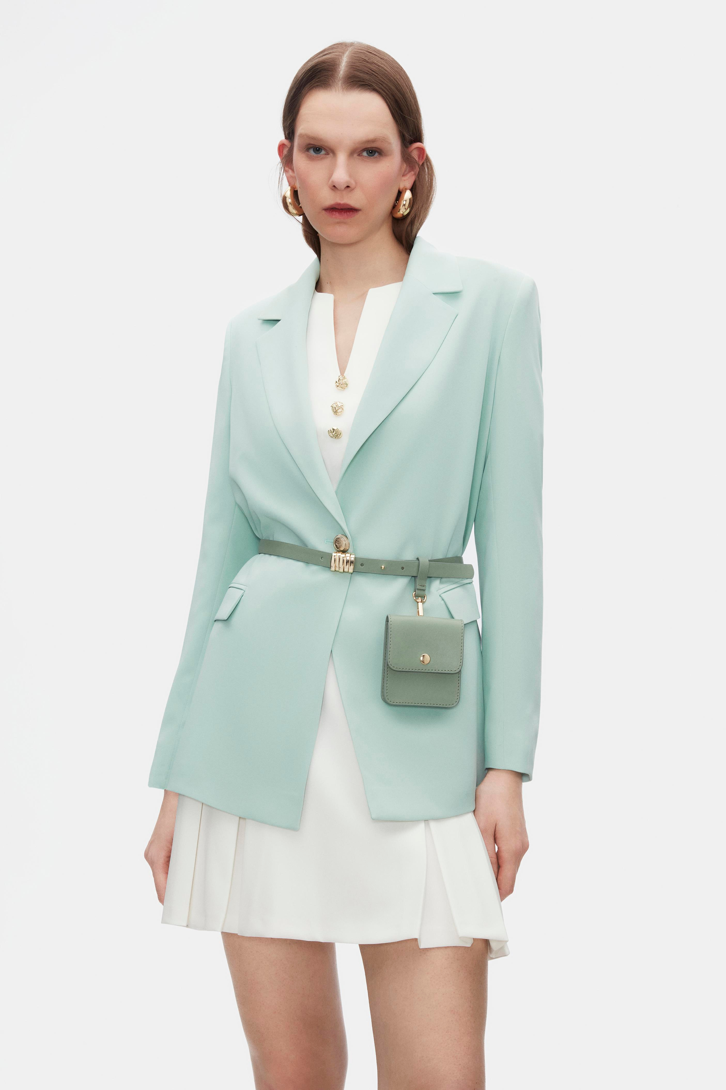 Tek Düğme Siyah Kemerli Blazer Ceket