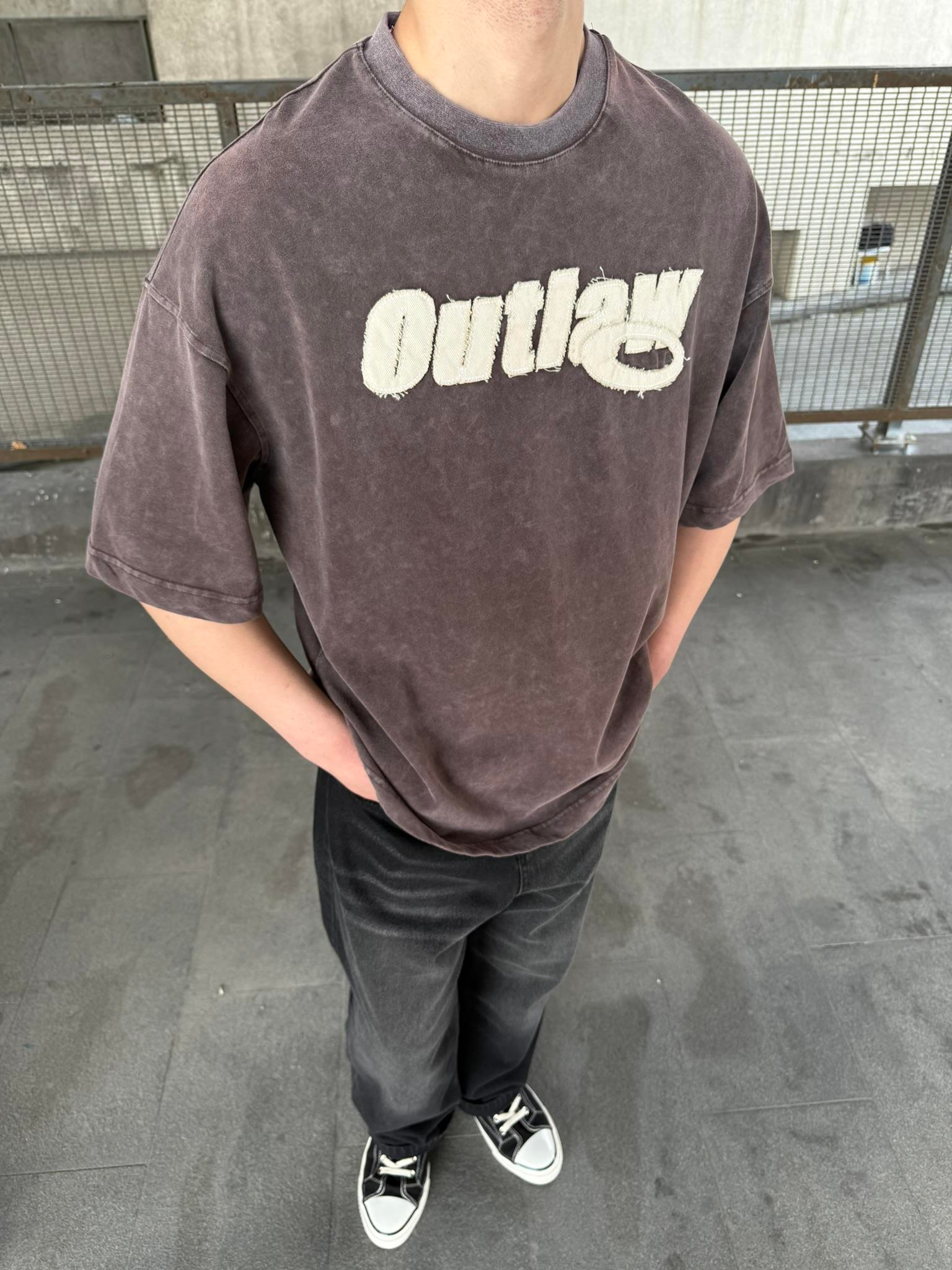 Outlaw Yıkamalı Oversize T-Shirt - Kahve