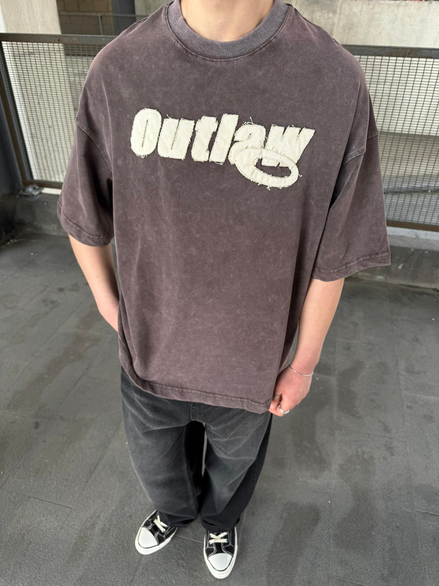 Outlaw Yıkamalı Oversize T-Shirt - Kahve