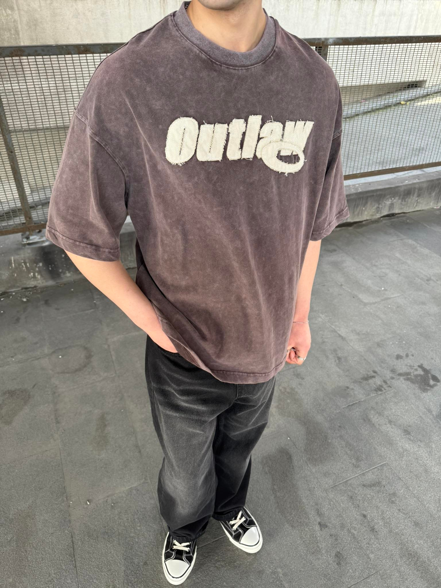 Outlaw Yıkamalı Oversize T-Shirt - Kahve