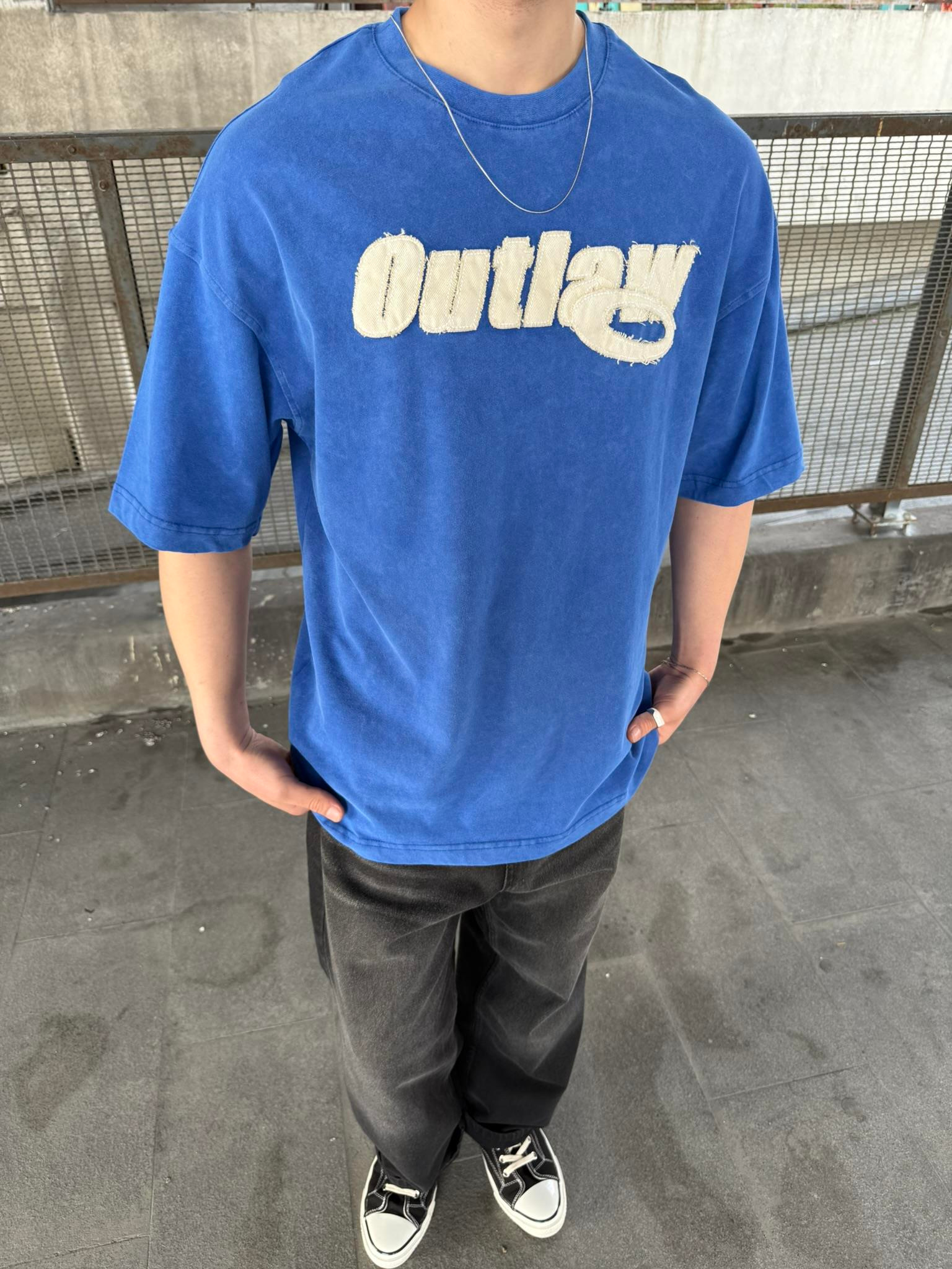 Outlaw Yıkamalı Oversize T-Shirt - Mavi