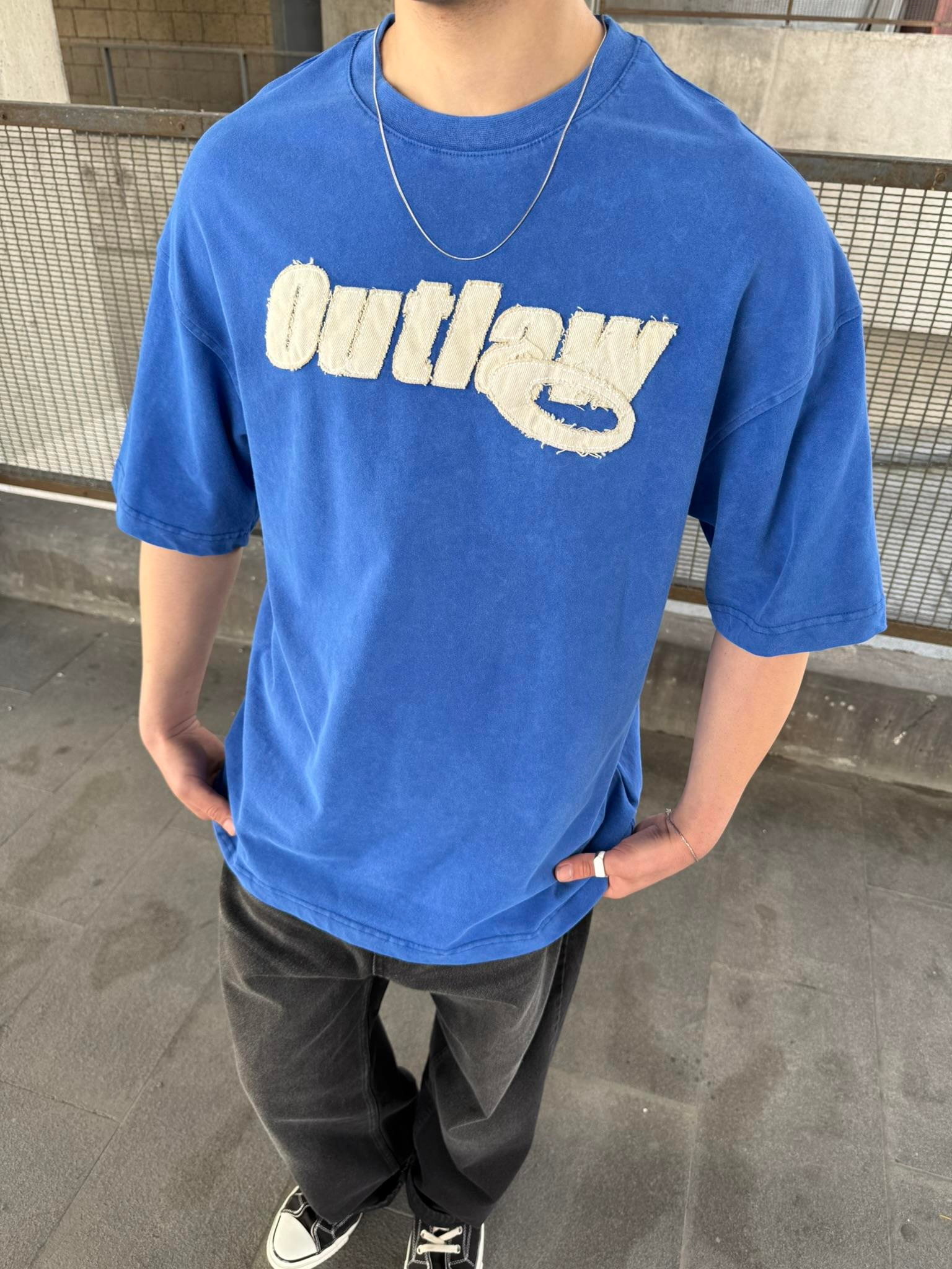 Outlaw Yıkamalı Oversize T-Shirt - Mavi