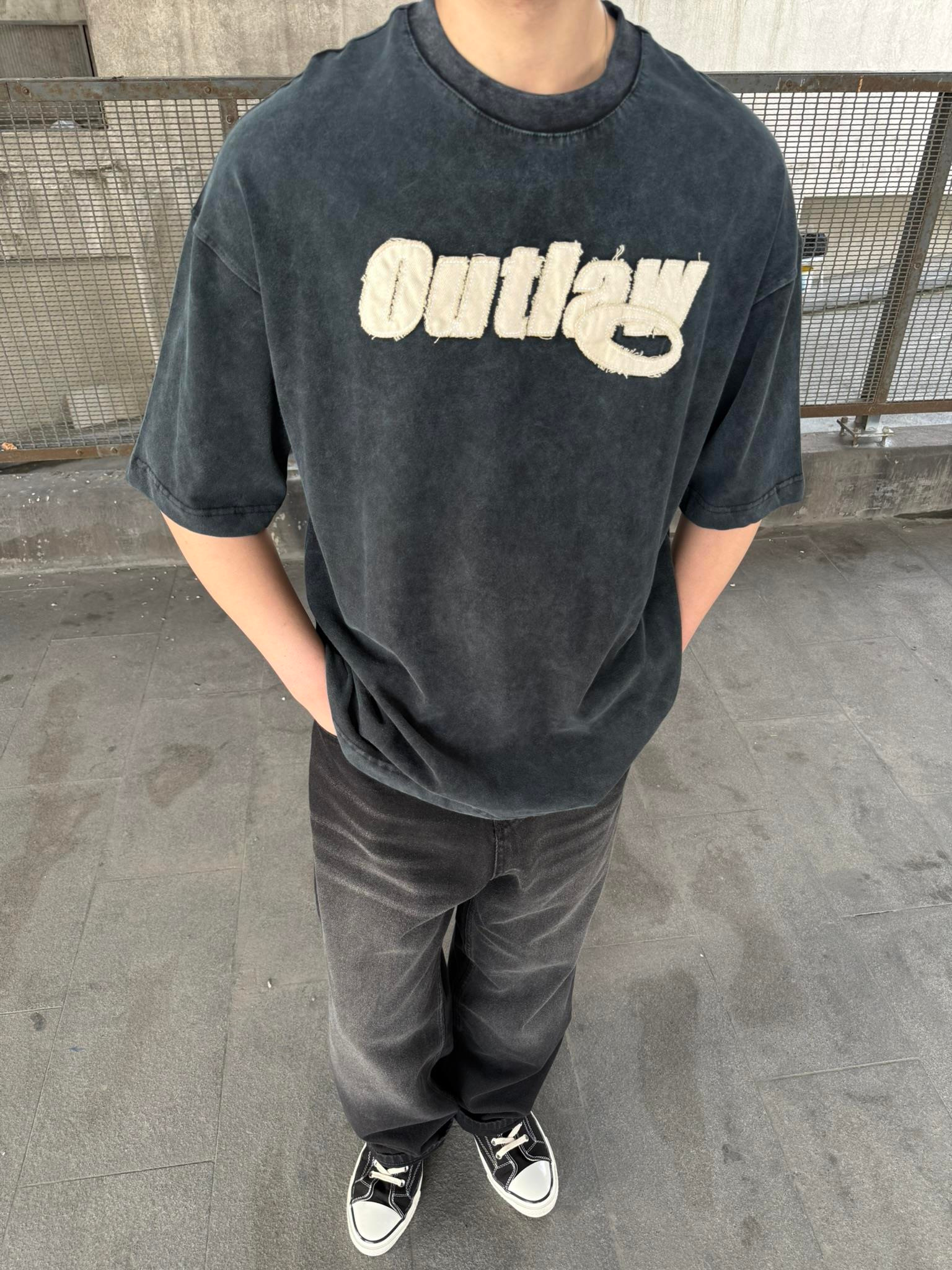 Outlaw Yıkamalı Oversize T-Shirt - Siyah
