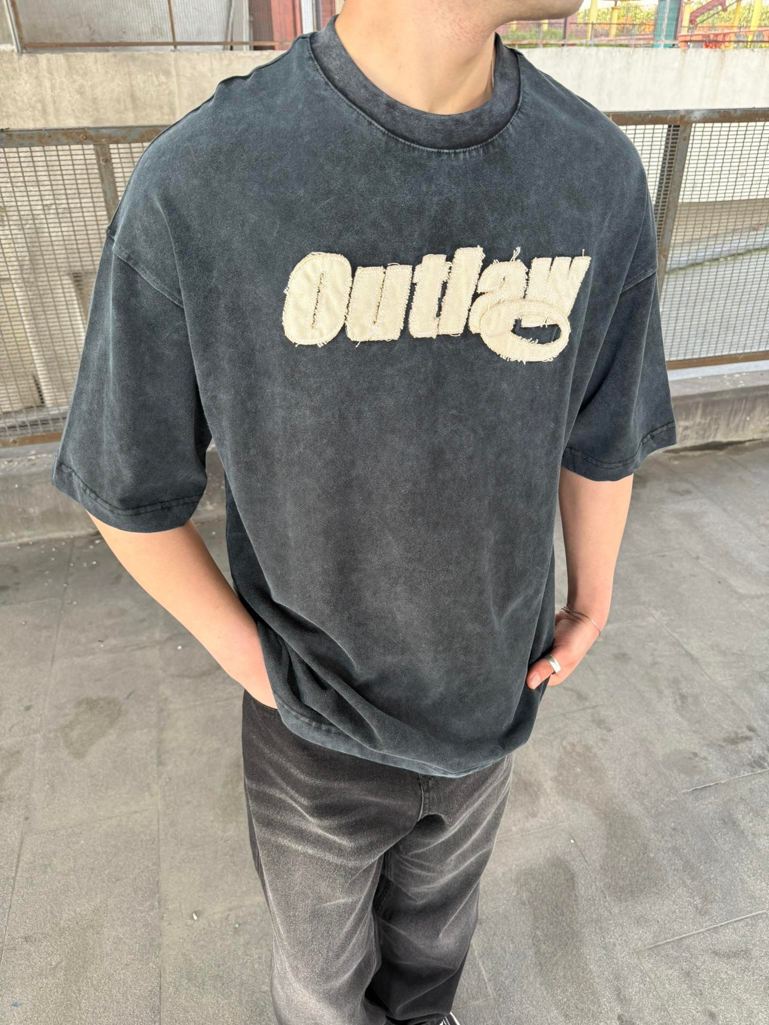 Outlaw Yıkamalı Oversize T-Shirt - Siyah