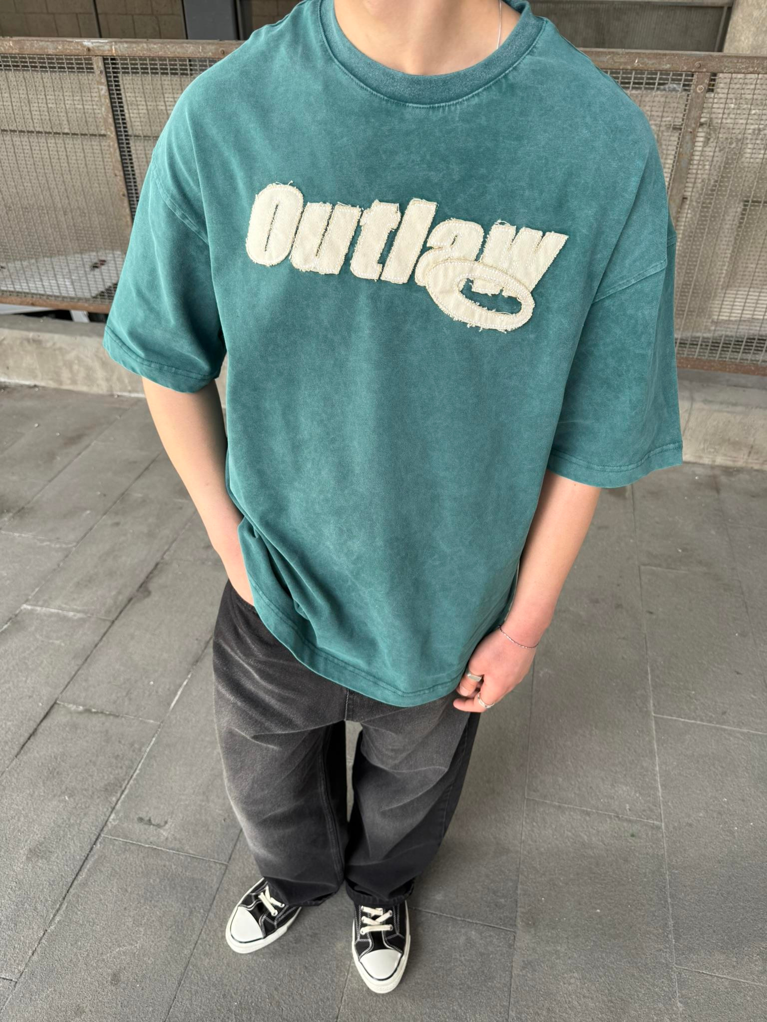 Outlaw Yıkamalı Oversize T-Shirt - Yeşil