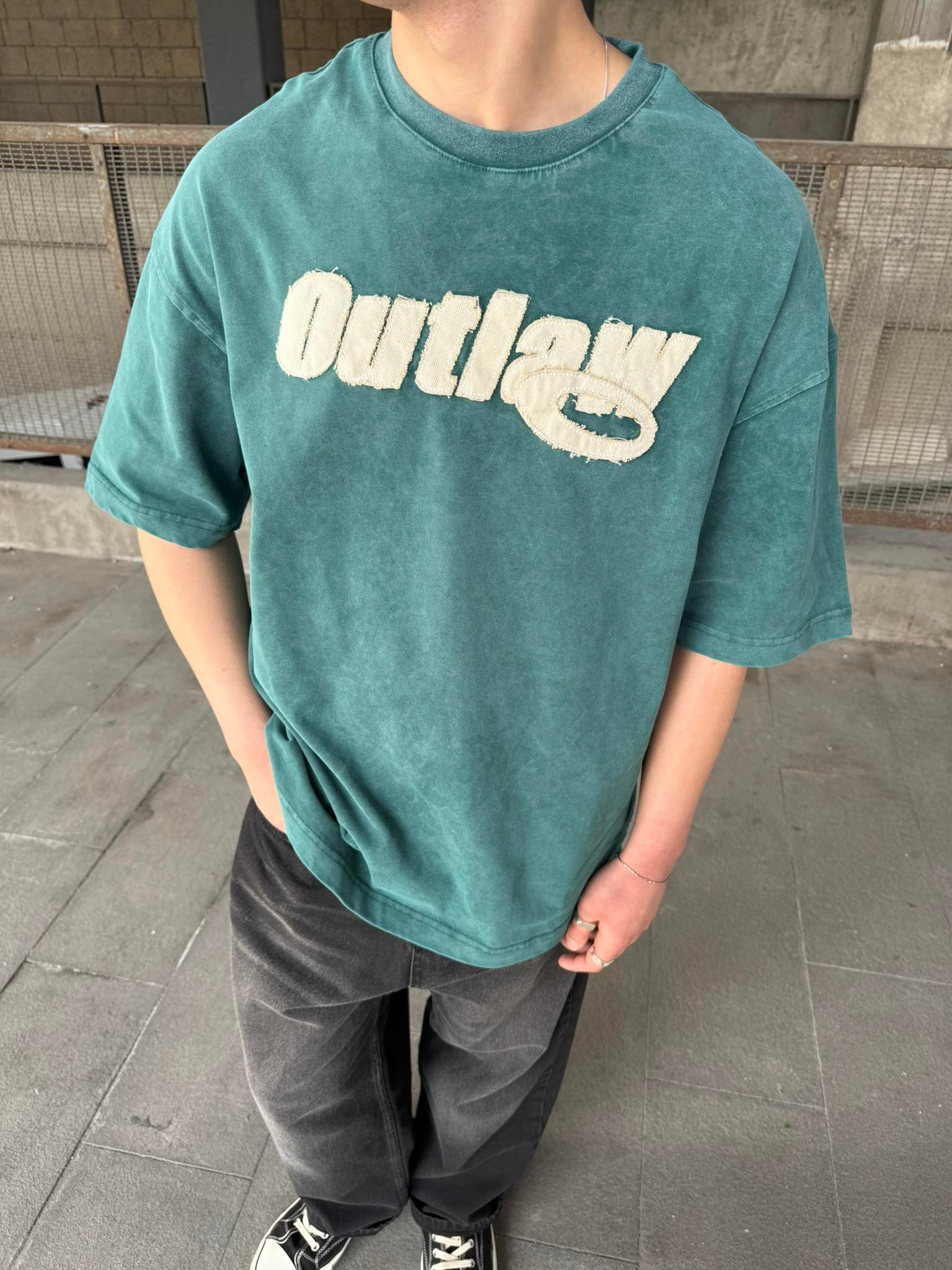 Outlaw Yıkamalı Oversize T-Shirt - Yeşil