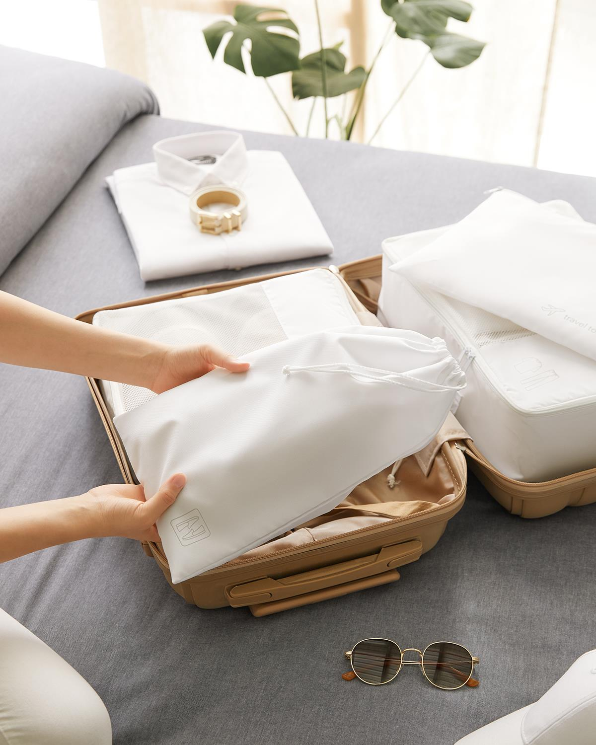 4'lü Beyaz Bavul İçi Organizer Seti - Ocean Home Textile