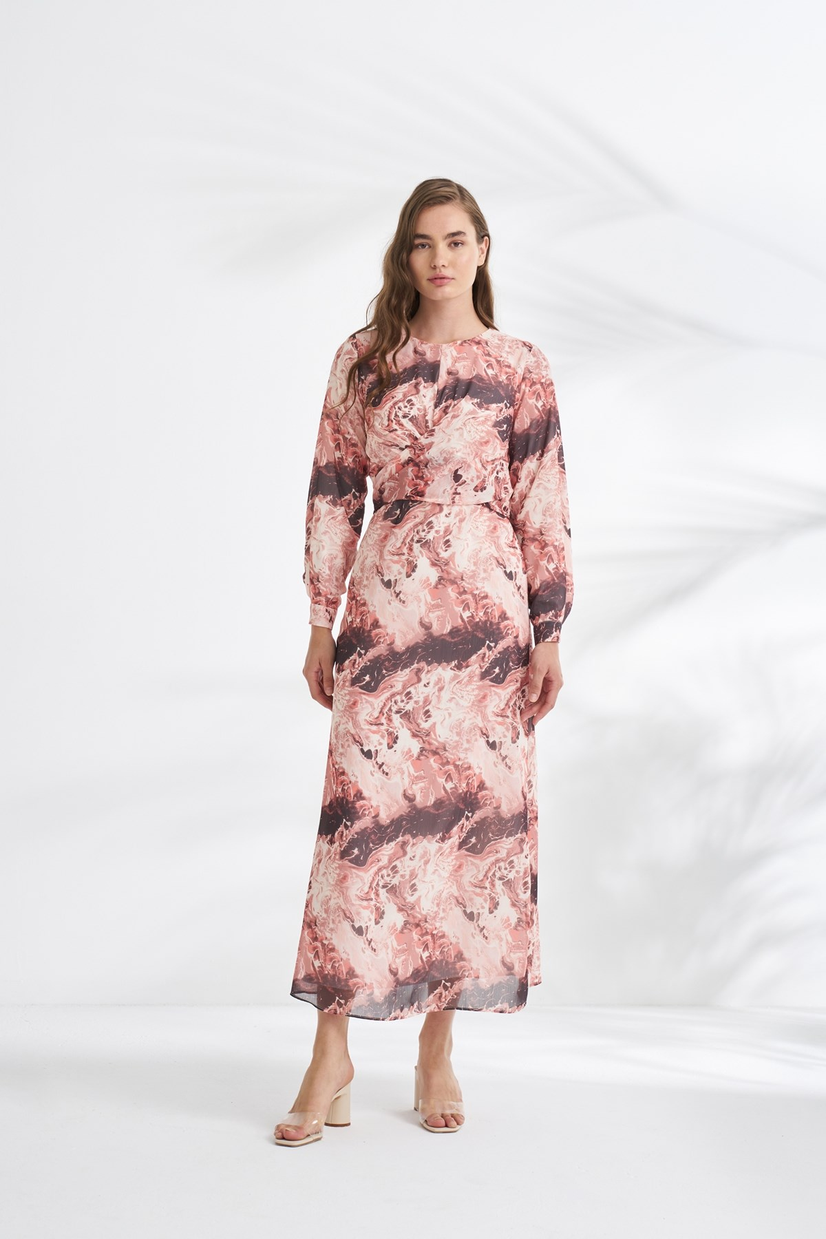 Batik Desen Anvelop Kesim Şifon Elbise Rose