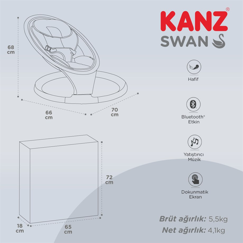 Kanz Swan Elektrikli&Kumandalı Ana Kucağı Gri