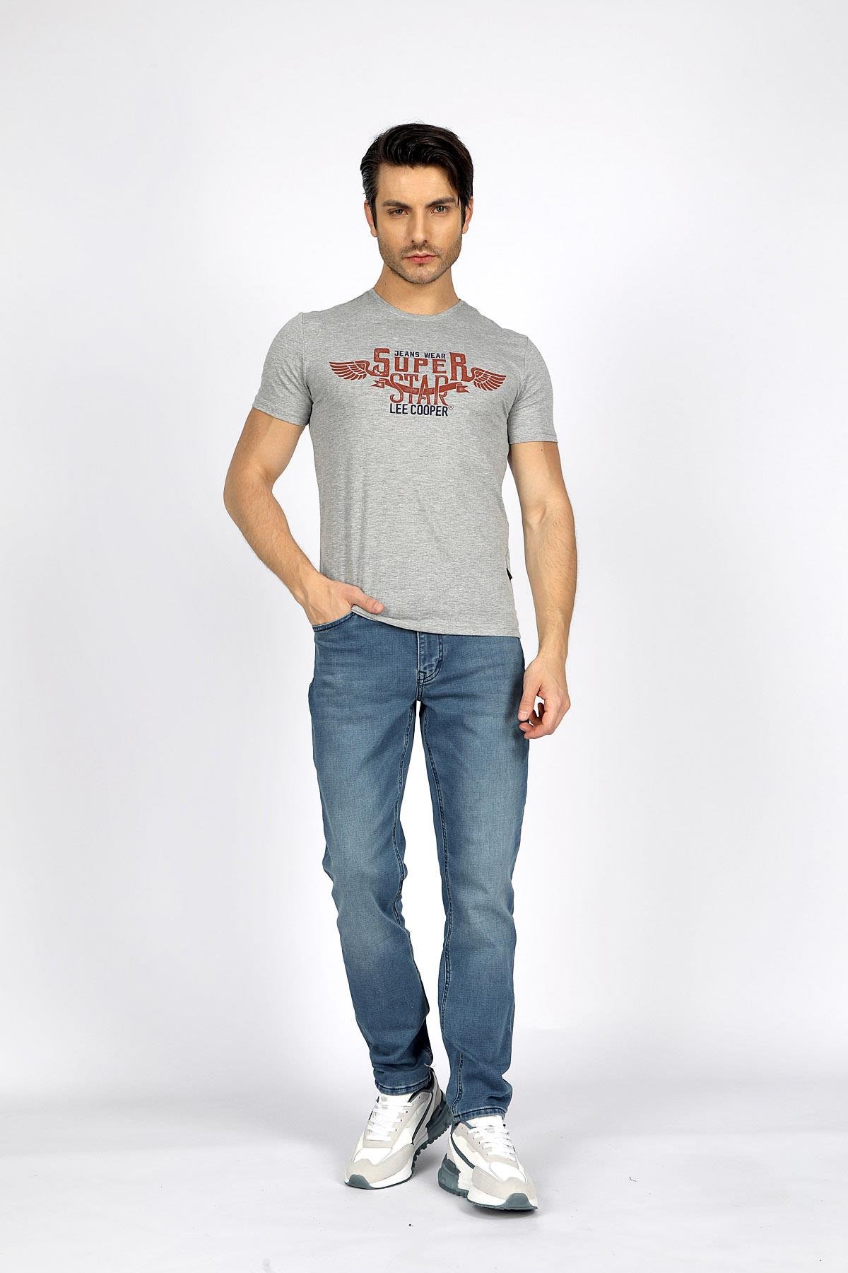 Sertiw Erkek %100 Pamuk O Yaka T-Shirt Gri Melanj
