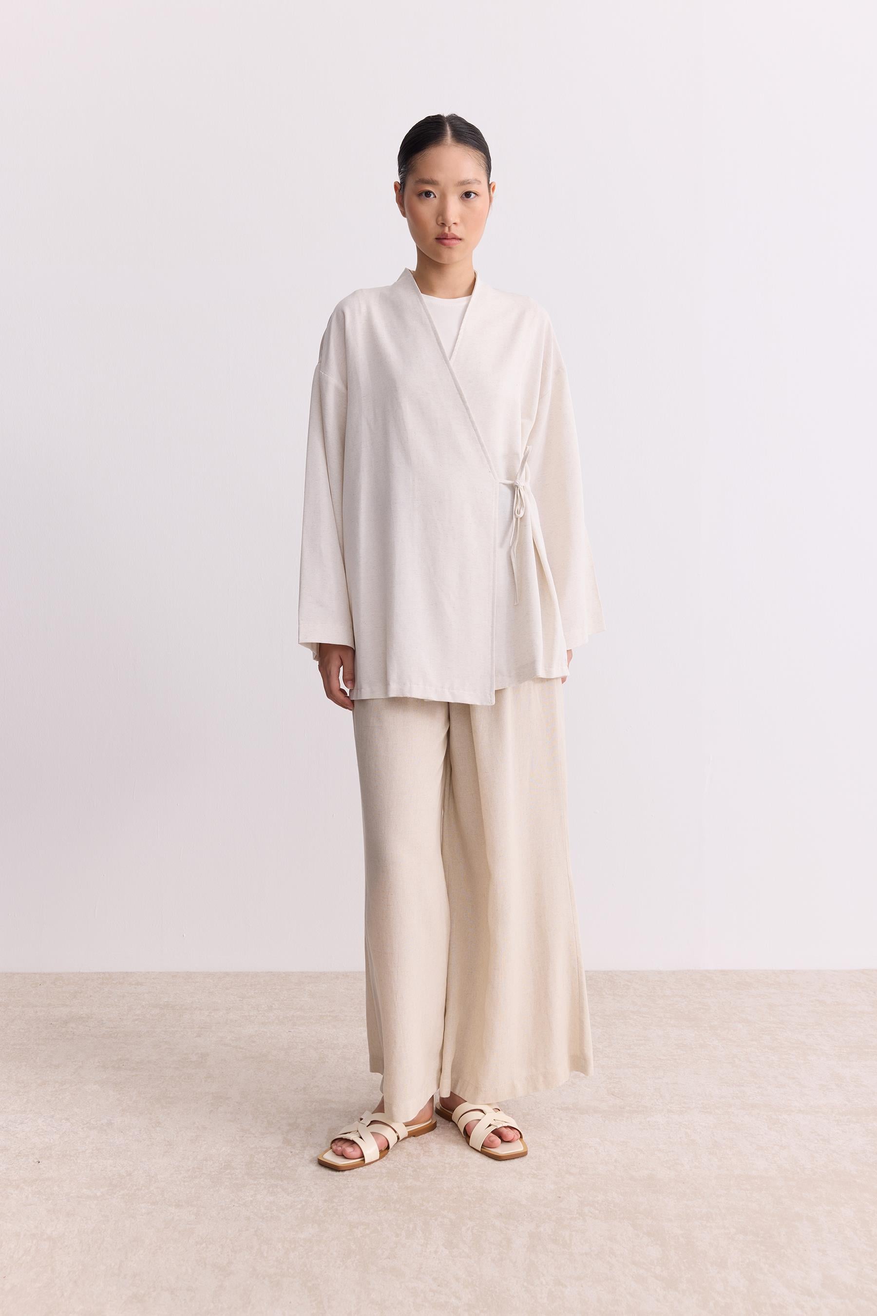 Keten Kruvaze Kapama Kimono