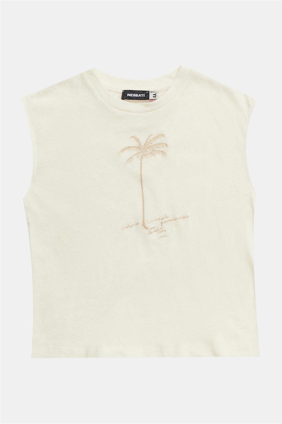 Nebbati Erkek Çocuk Ekru Sıfır Kollu Pamuktshirt