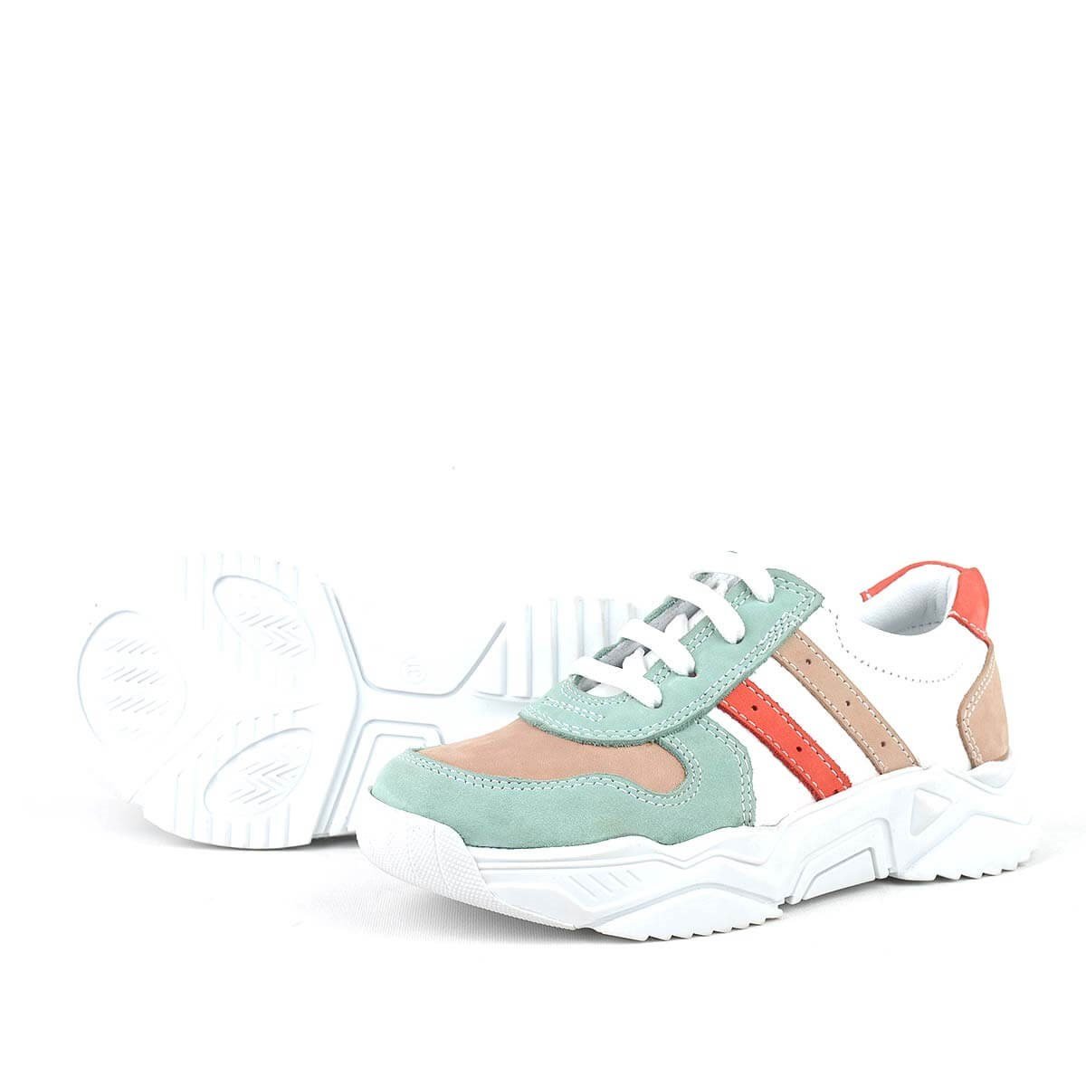 Rakerplus Genuine Leather Green Pink Girls Sneakers