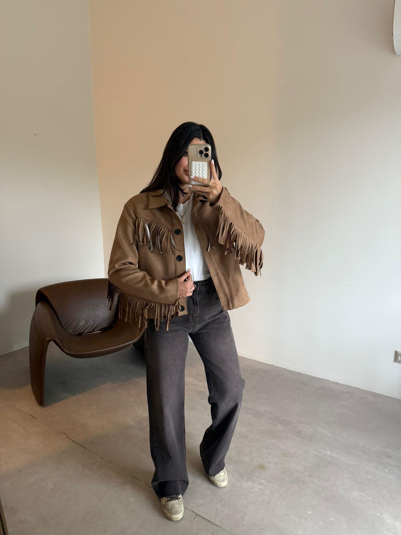 Camel Püsküllü Kovboy Ceket