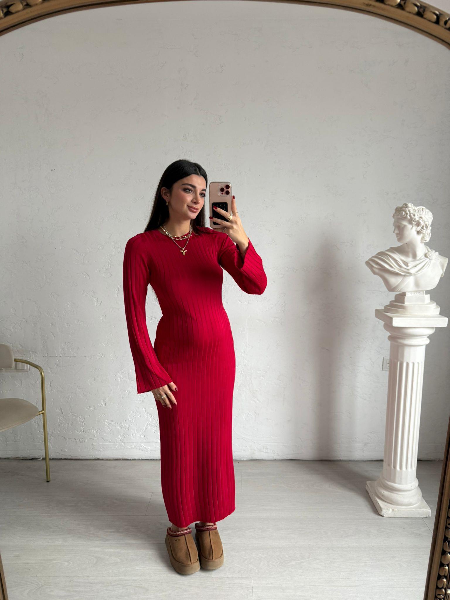 Kırmızı İspanyol Kol Fitilli Elbise