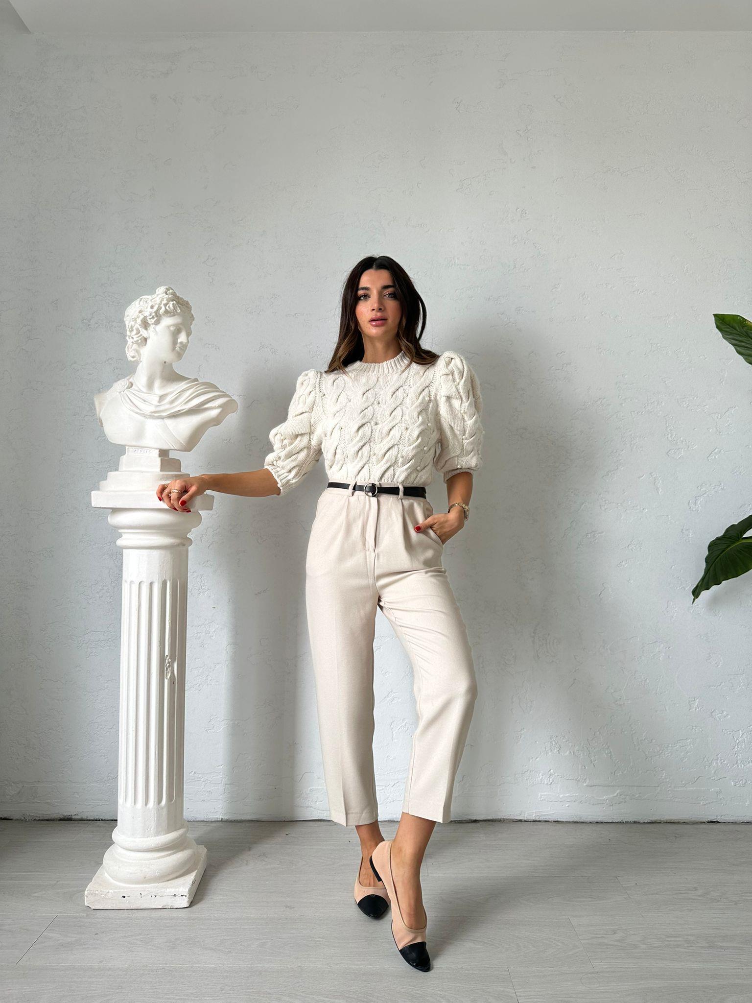 Krem Kemerli Luke Havuç Pantolon