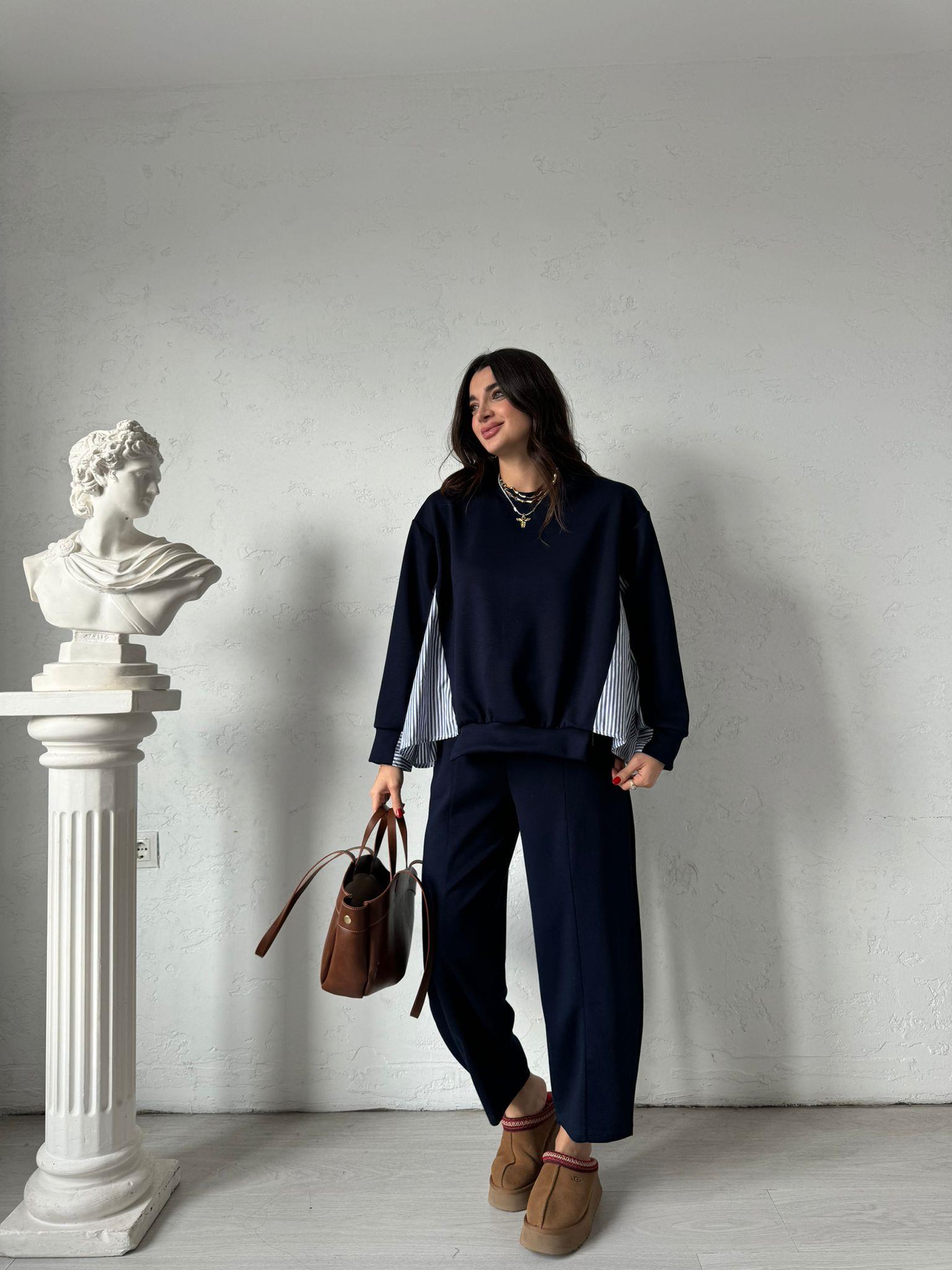 Lacivert Gömlek Detaylı Sweat Takım