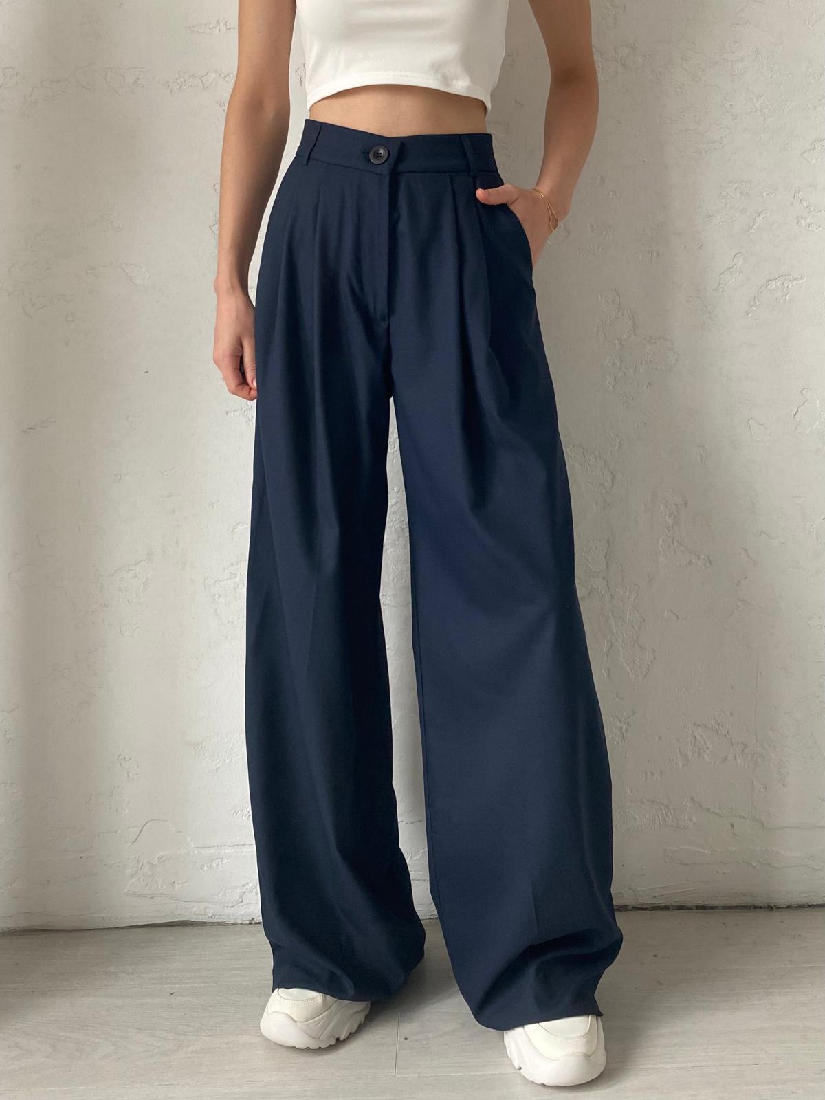 Lacivert Pileli Palazzo Pantolon