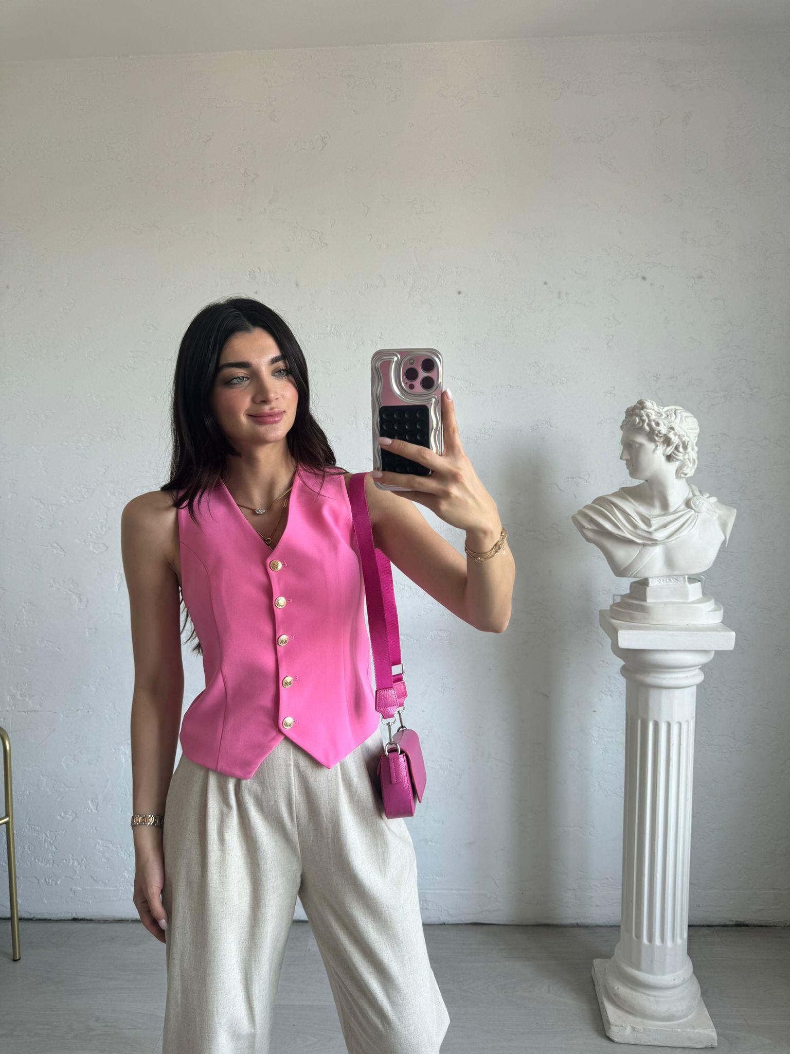 Pembe Gold Düğmeli Yelek