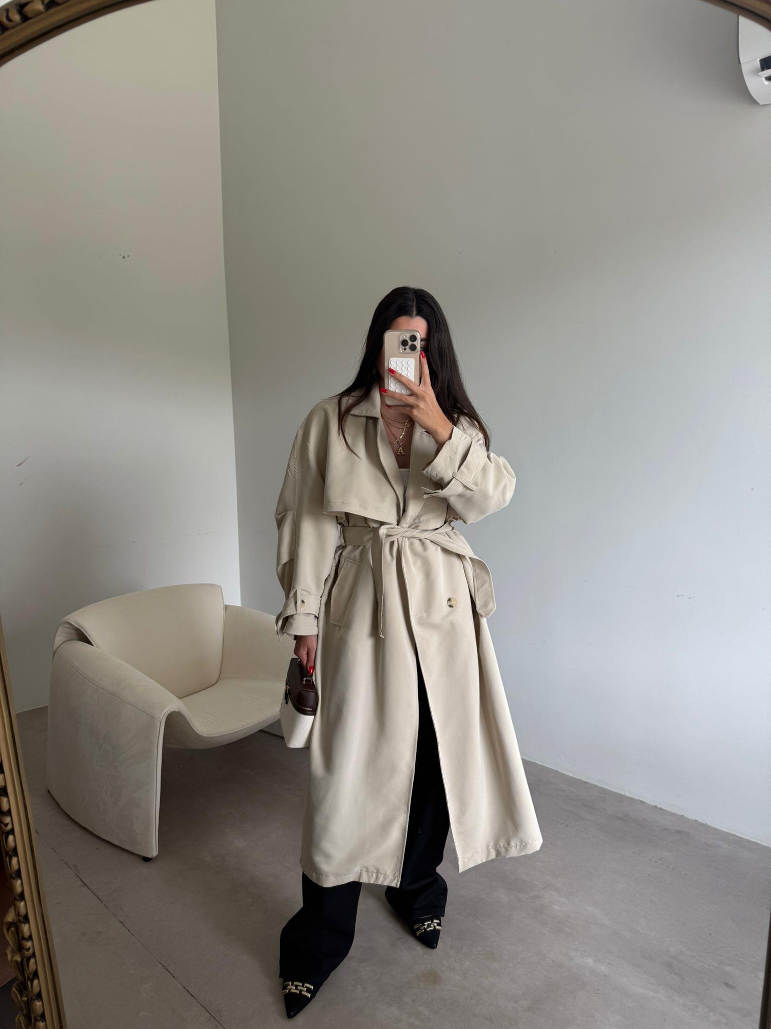 Taş Rengi Kol Detaylı Trençkot