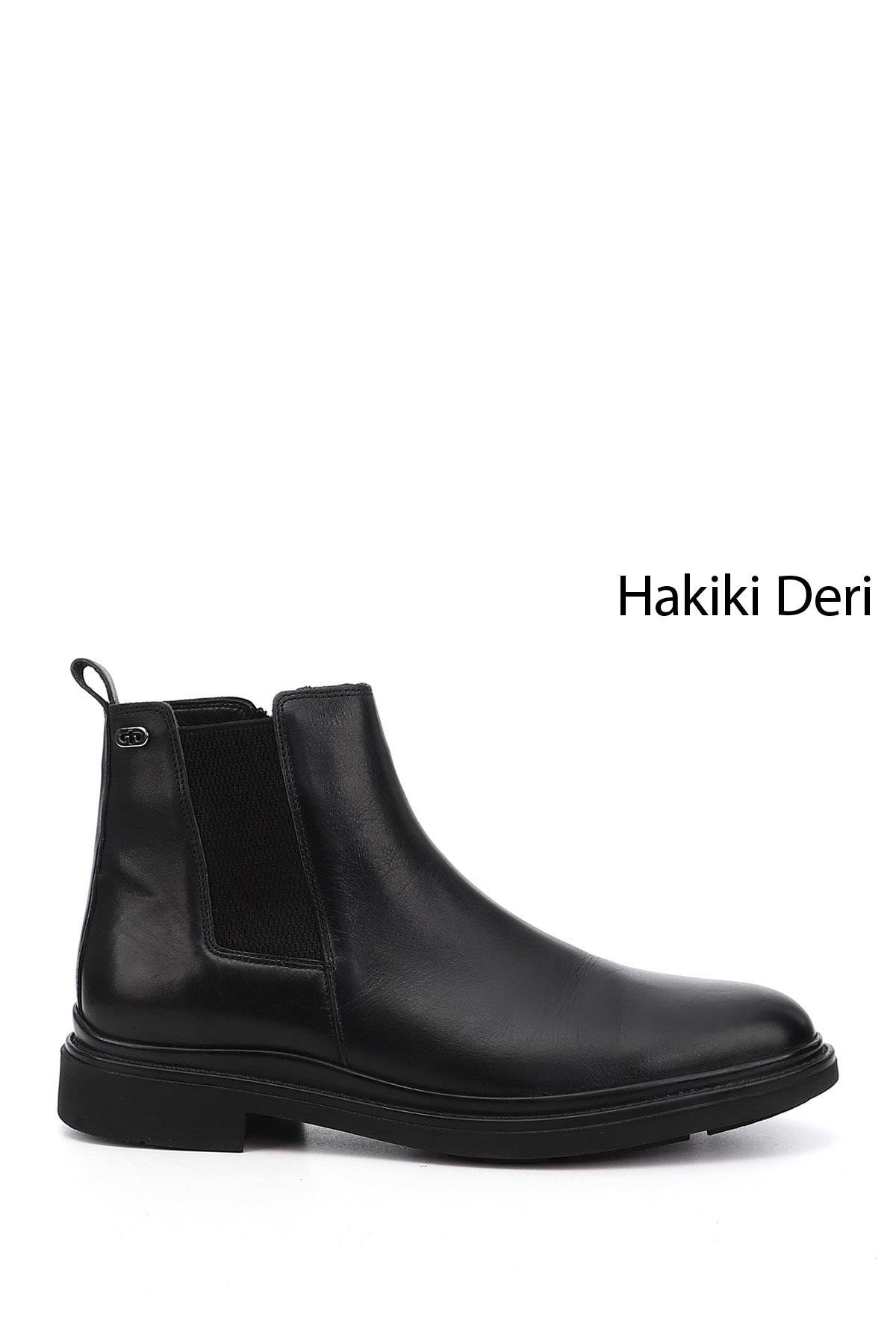 Men's Black Zippered Genuine Leather Chelsea Boots