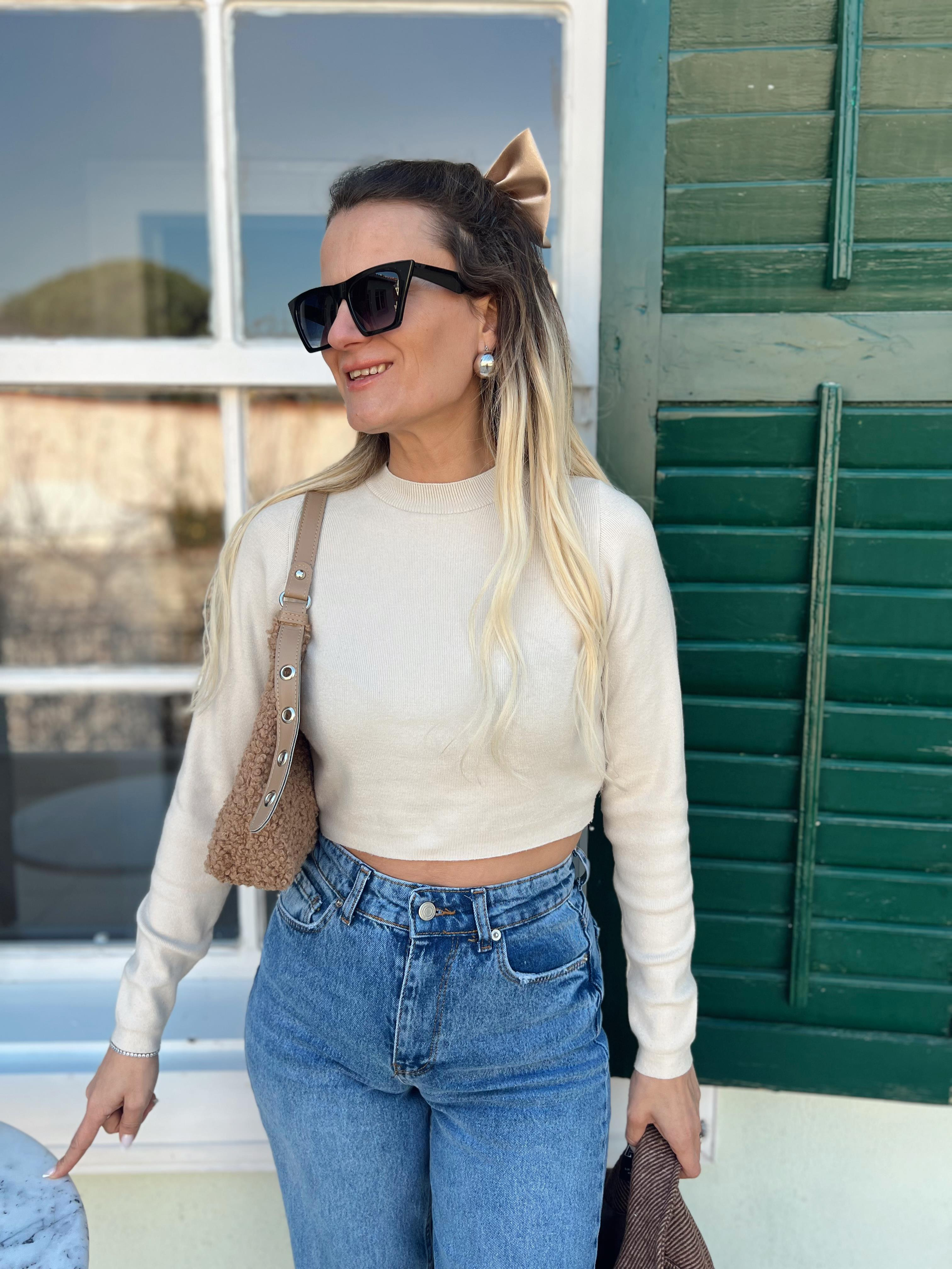 MİNİ BALIKCI TRİKO CROP BEJ · 2