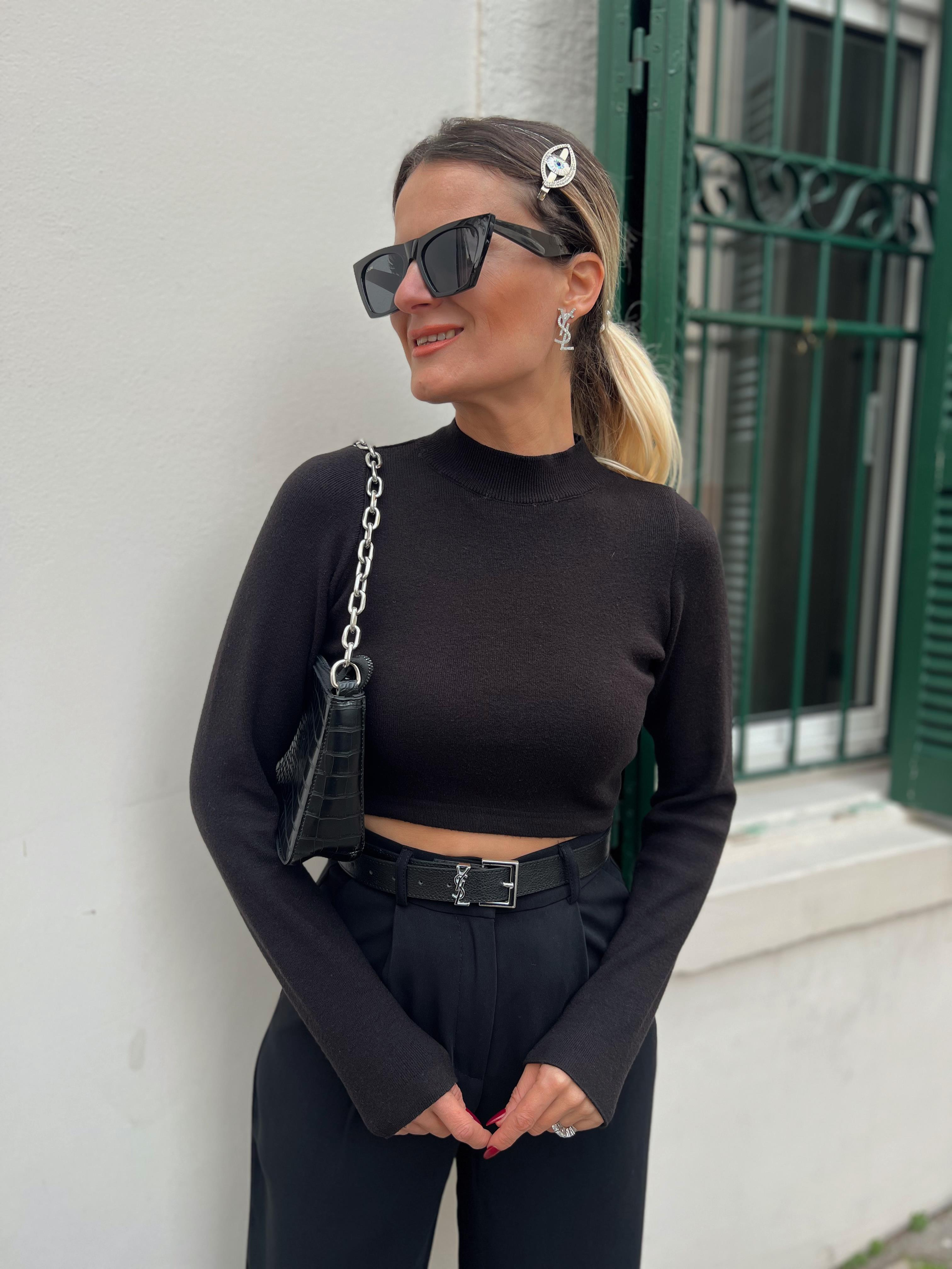 MİNİ BALIKCI YUMOS TRİKO CROP SİYAH · 2