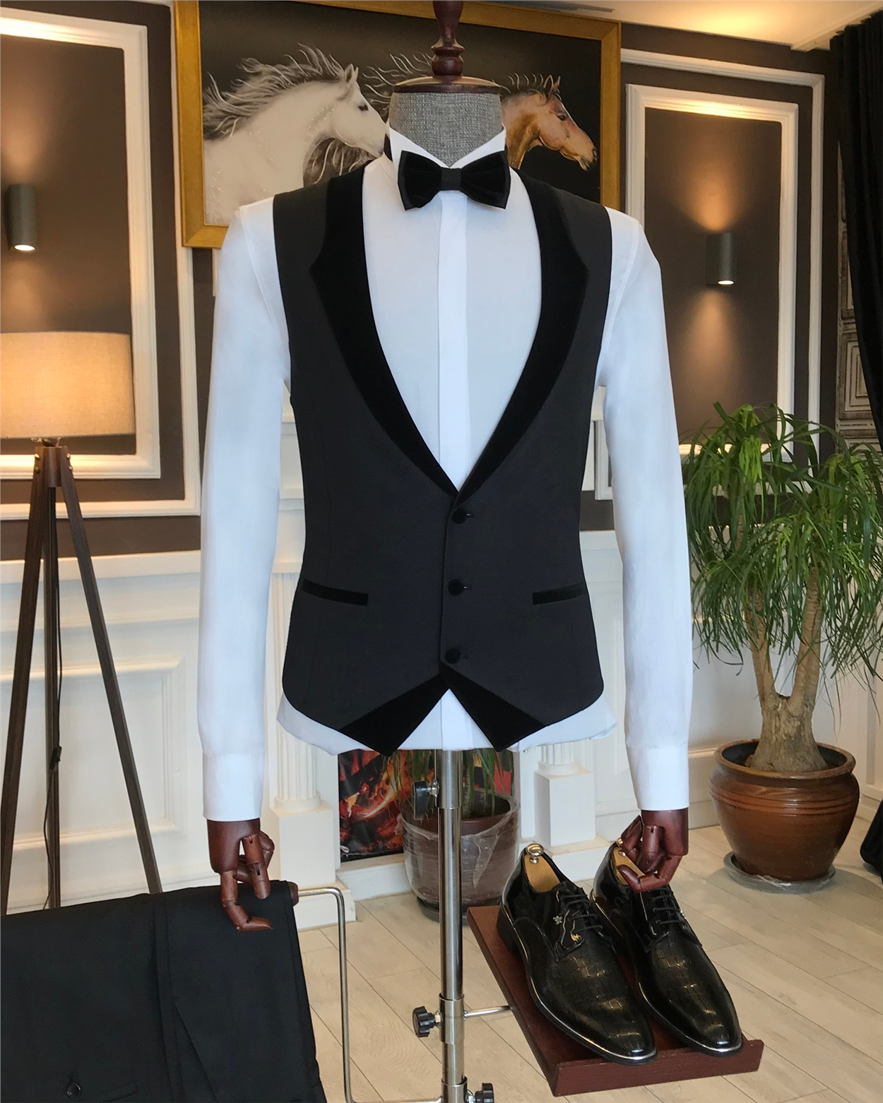 İtalyan kesim ceket yelek pantolon armürlü damatlık set Siyah T6176 · 5