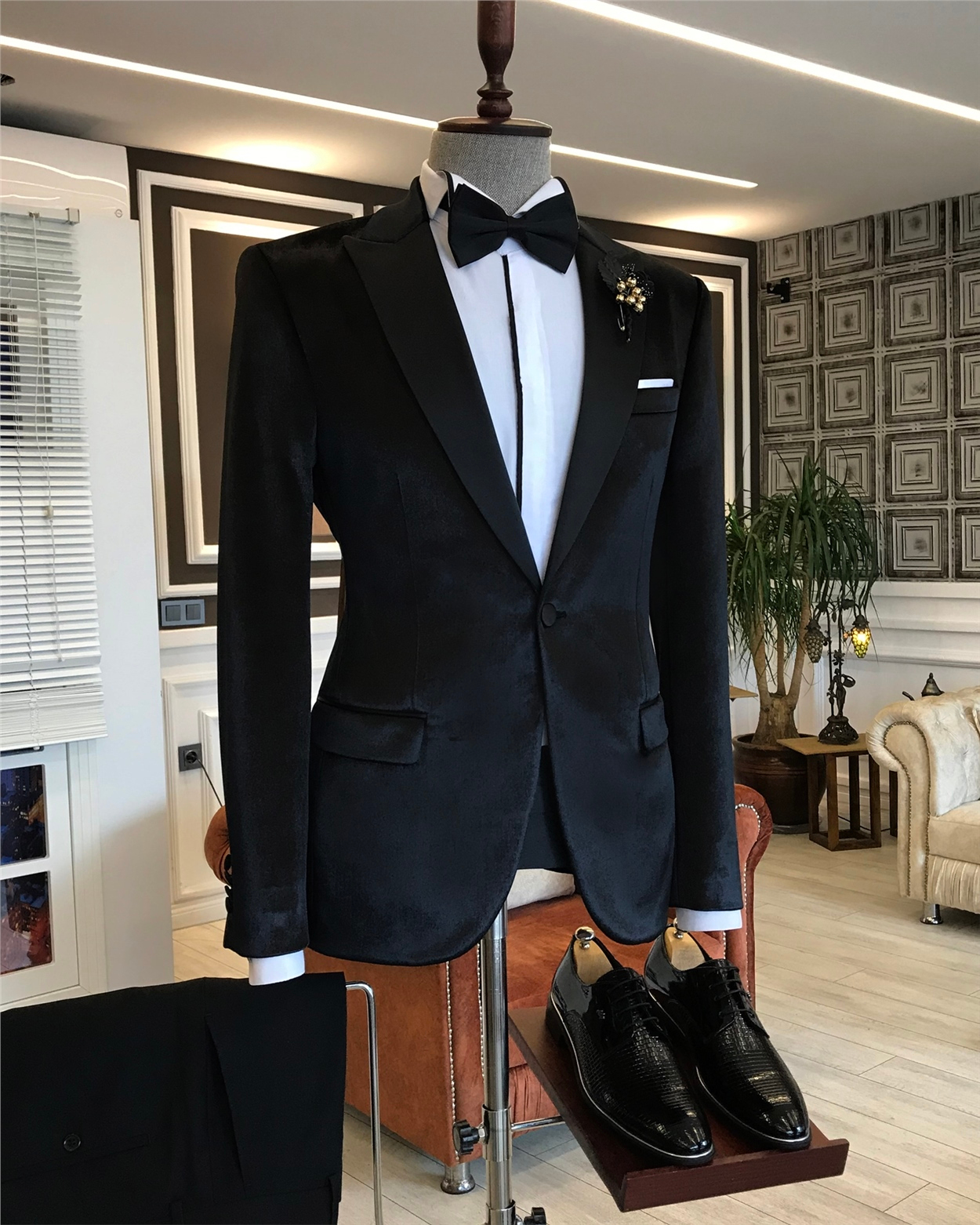 İtalyan kesim erkek ceket pantolon damatlık set Siyah T5911 · 4