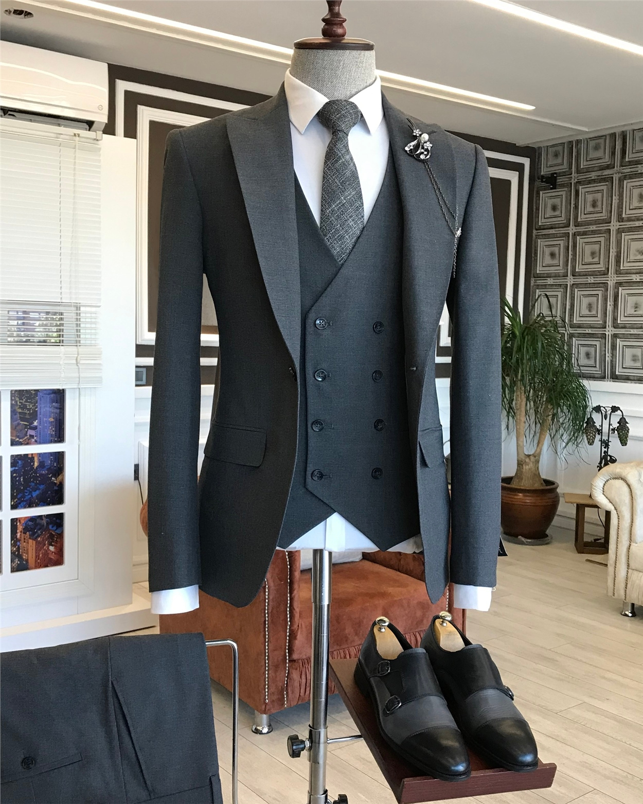 İtalyan stil ceket yelek pantolon takım elbise K.Gri T4668 · 3