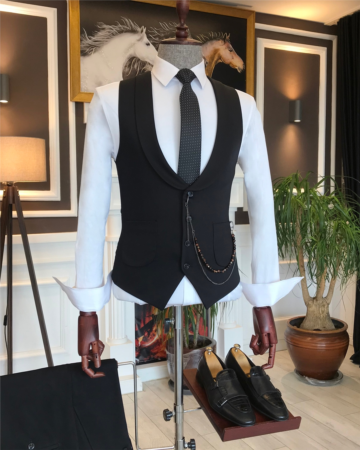 İtalyan stil slim ceket yelek pantolon takım elbise siyah T6115 · 5