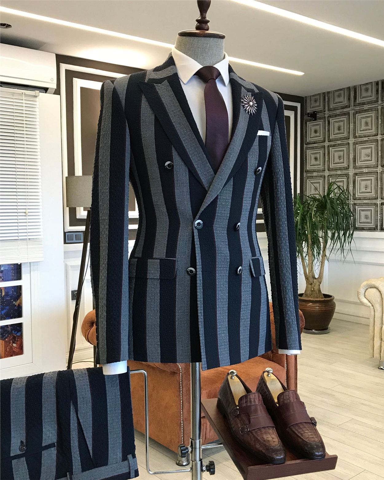 İtalyan stil slim fit ceket pantolon takım elbise çok renkli T5934 · 9