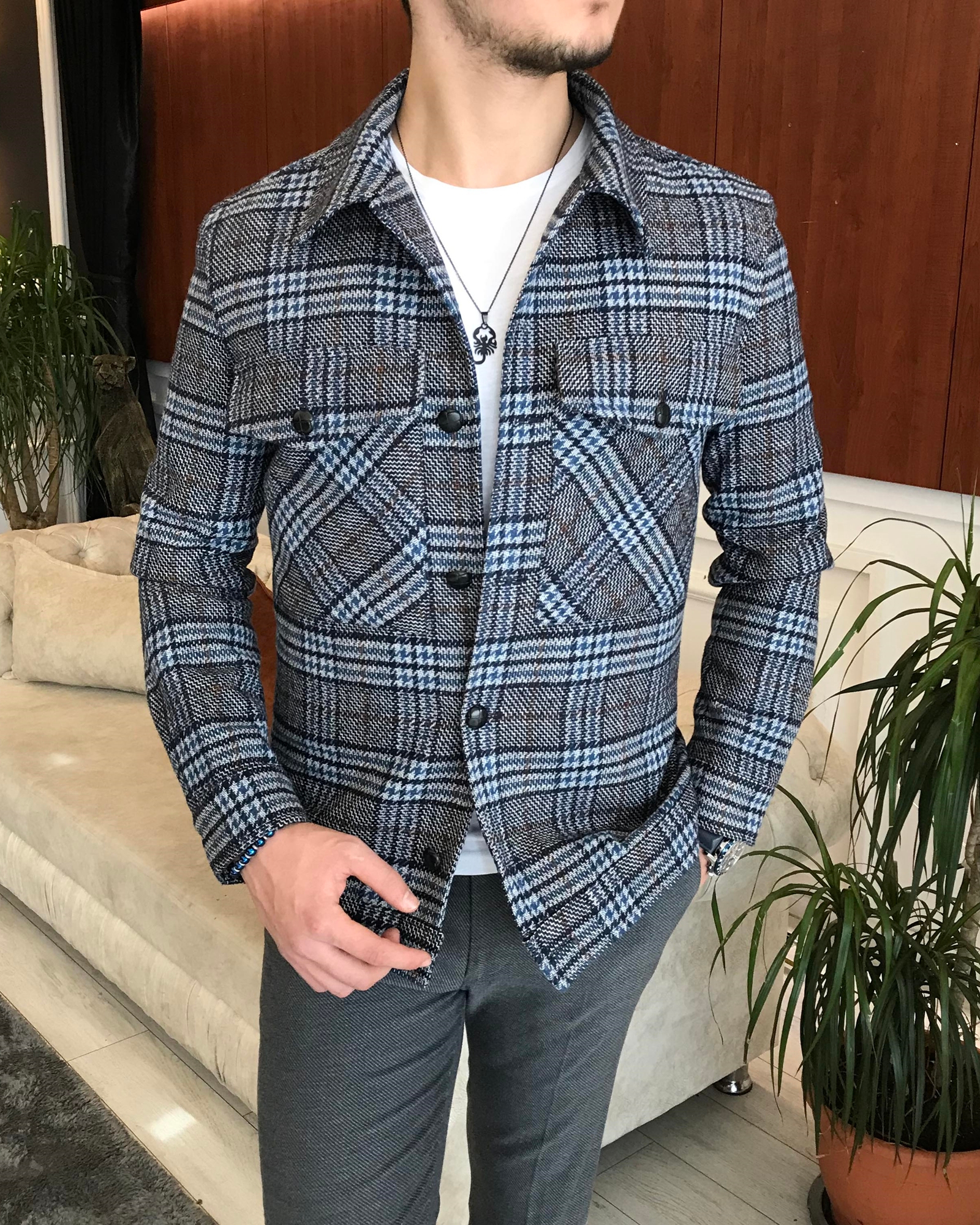 İtalyan stil slim fit erkek yün mont ceket Çok Renkli T6745 · 8