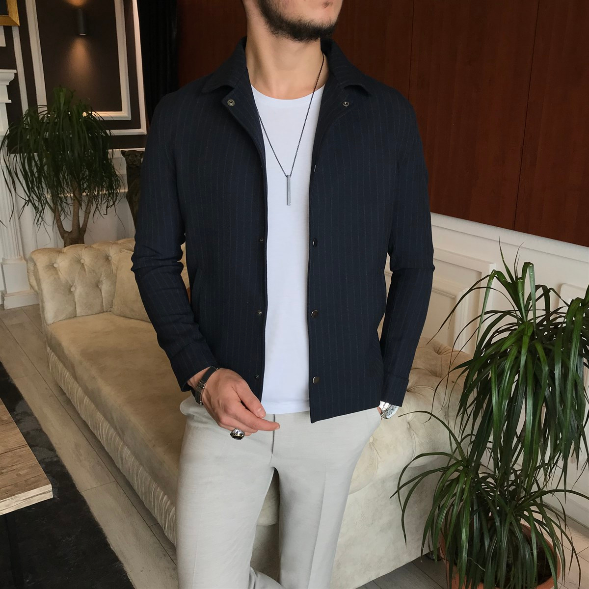 İtalyan stil slim fit mevsimlik erkek mont ceket lacivert T6303 · 5