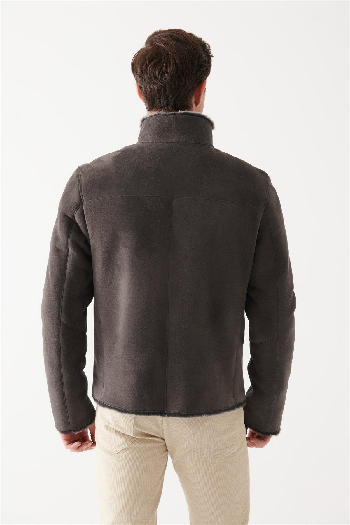 JONO Men Grey Shearling Jacket | Men Leather and Shearling Coat&Jacket