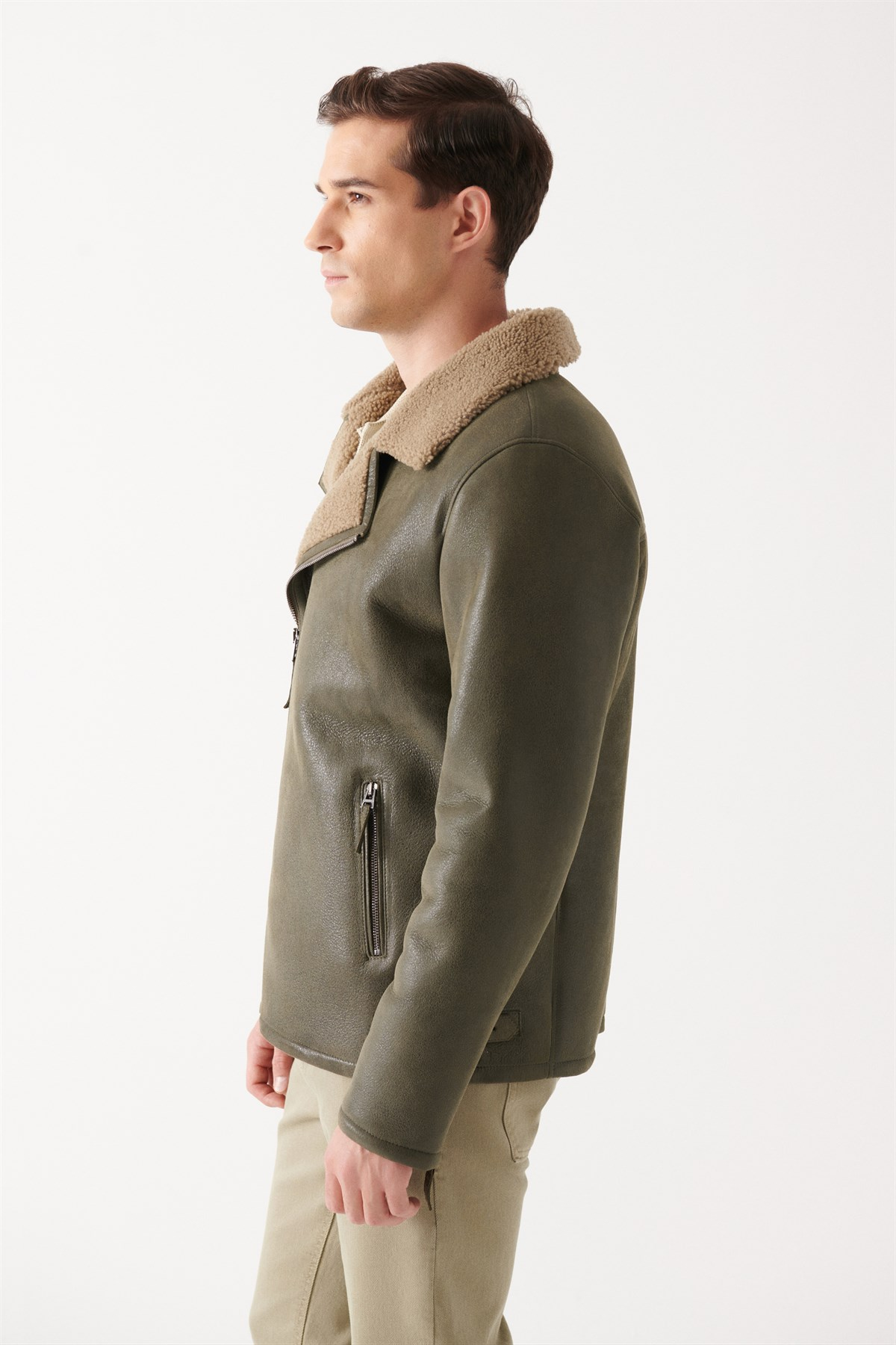 Olive green shearling jacket Clearance