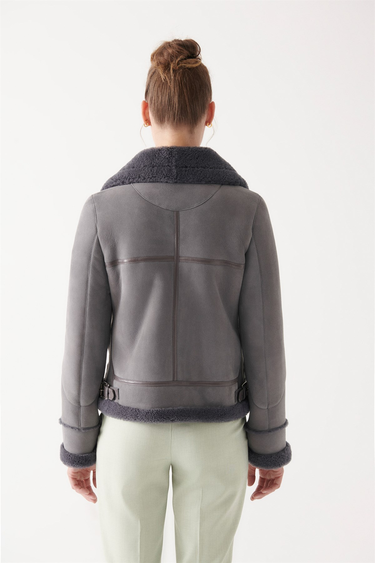 DYLAN Women Grey Shearling Jacket | Women Leather and Shearling Jacket u0026  Coat