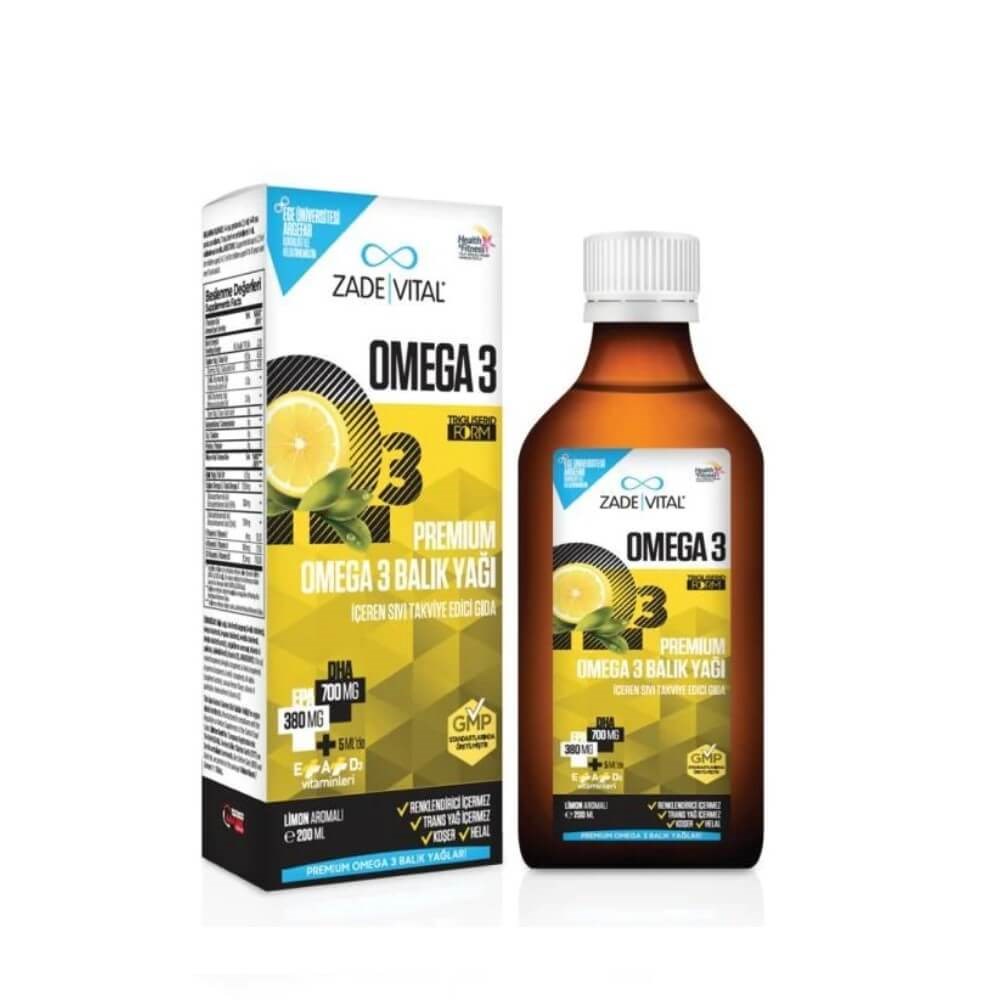 Zade Vital Premium Omega 3 Balık Yağı 200 ml / Limon Aromalı