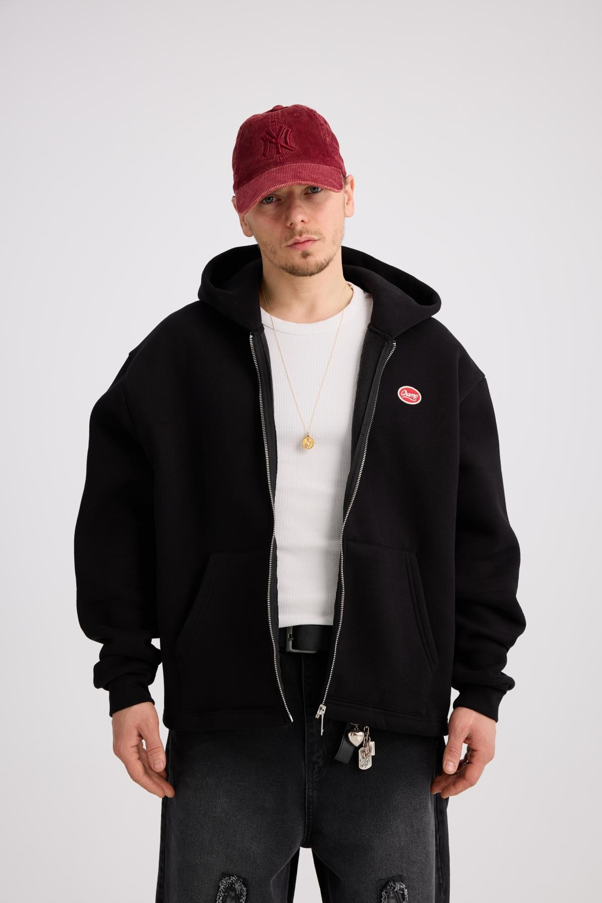 洋楽 G RAP BLACK HOODS Fermuarlı Oversize Siyah Hoodie 26CK-029 l JR.Crime