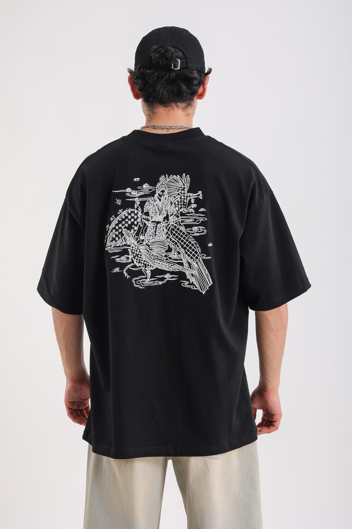 Nakışlı Siyah Japanese Oversize Tshirt - Jr.crime