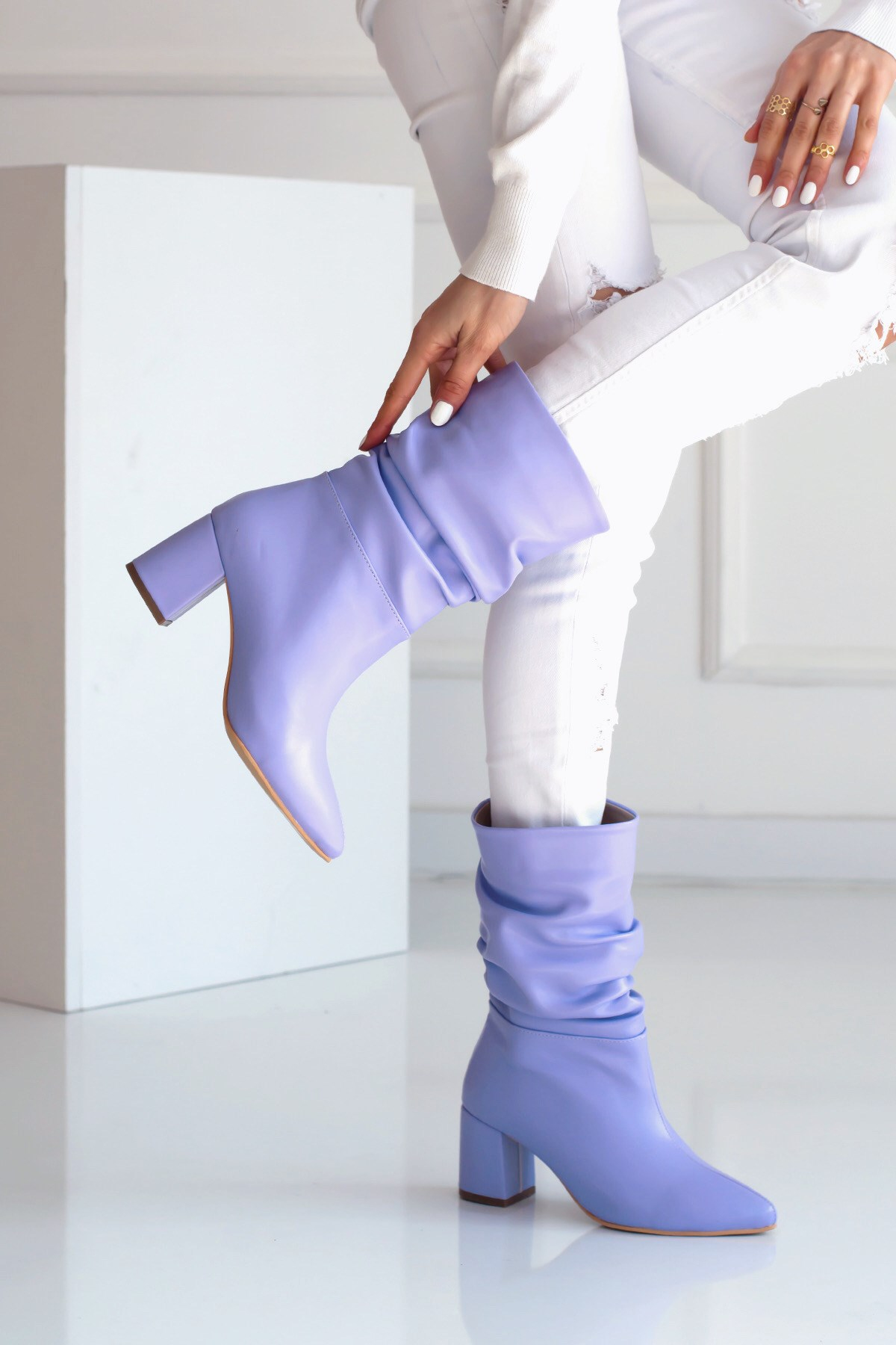 Pierre Lila Büzgülürre Kadın Topuklu Bot
