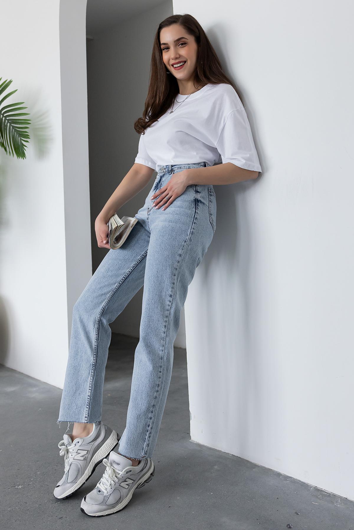 Yıkamalı Straight Jean - BUZ MAVİ