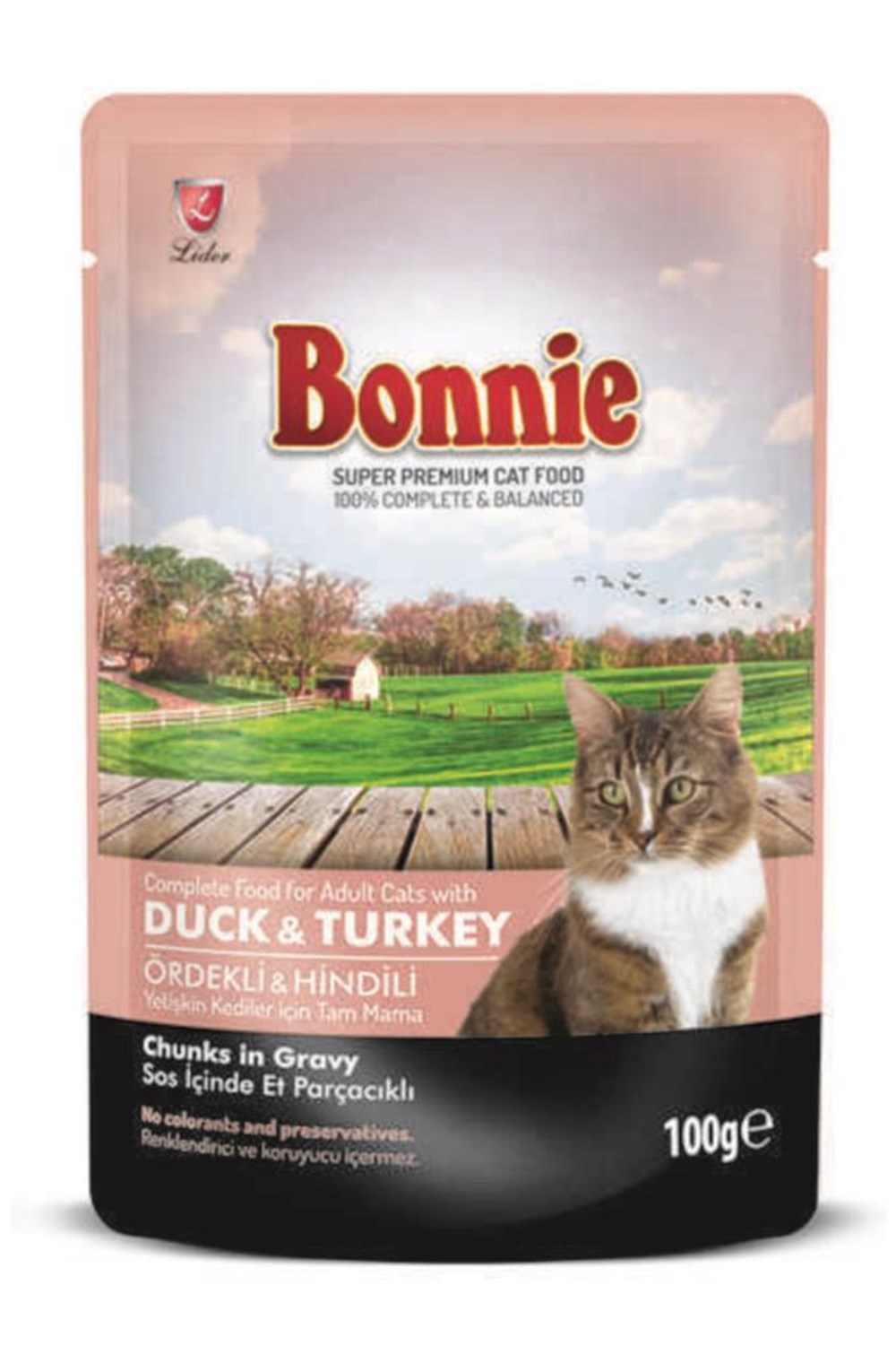 Bonnie Pouch Ördekli ve Hindili Yetiskin Kedi Konservesi 100gr