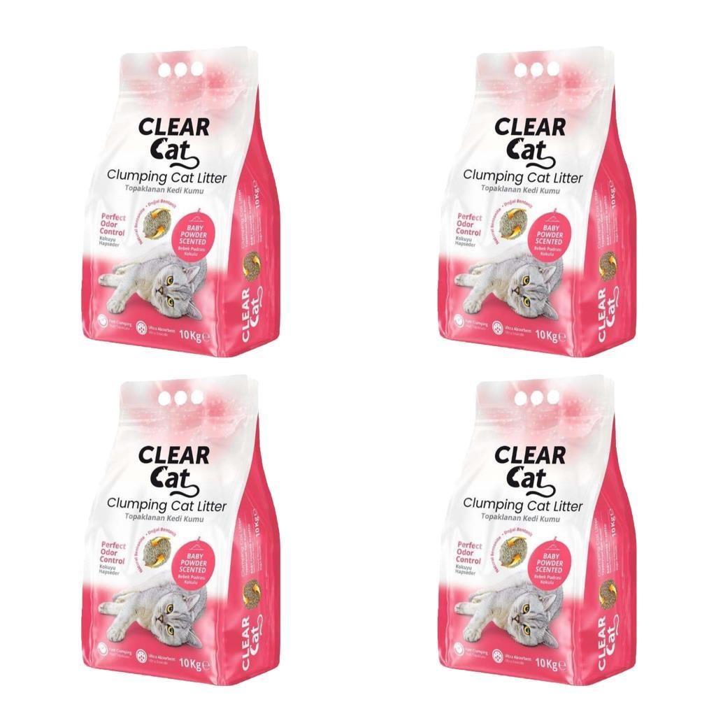 Clear Cat Pudralı Topaklanan Bentonit Kedi Kumu İnce 10 Kg X 4 Adet