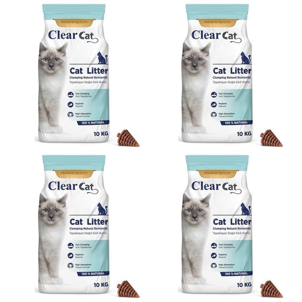 ClearCat Kokusuz Topaklanan Bentonit Kedi Kumu İnce 10 Lt X 4 Adet