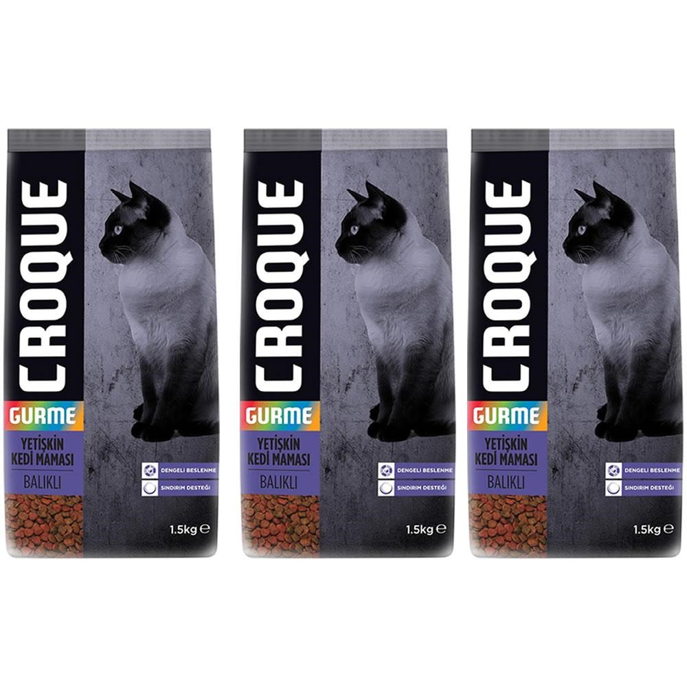 Croque Gurme Balikli Renkli Taneli Yetiskin Kedi Mamasi 1,5kg*3 Adet