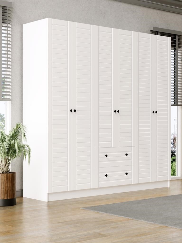 Elegante Modern Tasarımlı Membran Kapaklı 6 Kapılı Gardırop (52 cm Derinlik)