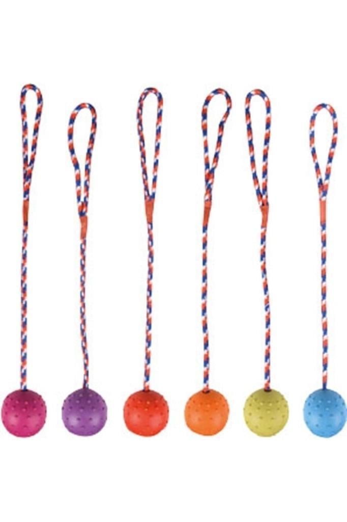 Flamingo Renkli İpli Kauçuk Top Köpek Oyuncağı 7 cm