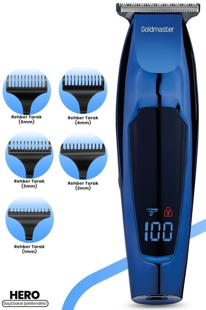 GoldMaster Hero Led Ekranlı Paslanmaz Çelik Başlıklı Saç Sakal Şekillendirme Makinesi Gm8169