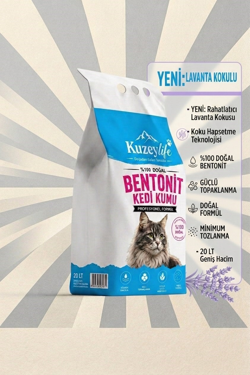 Kuzeylife Bentonit Kedi Kumu Lavanta Kokulu 20 Lt
